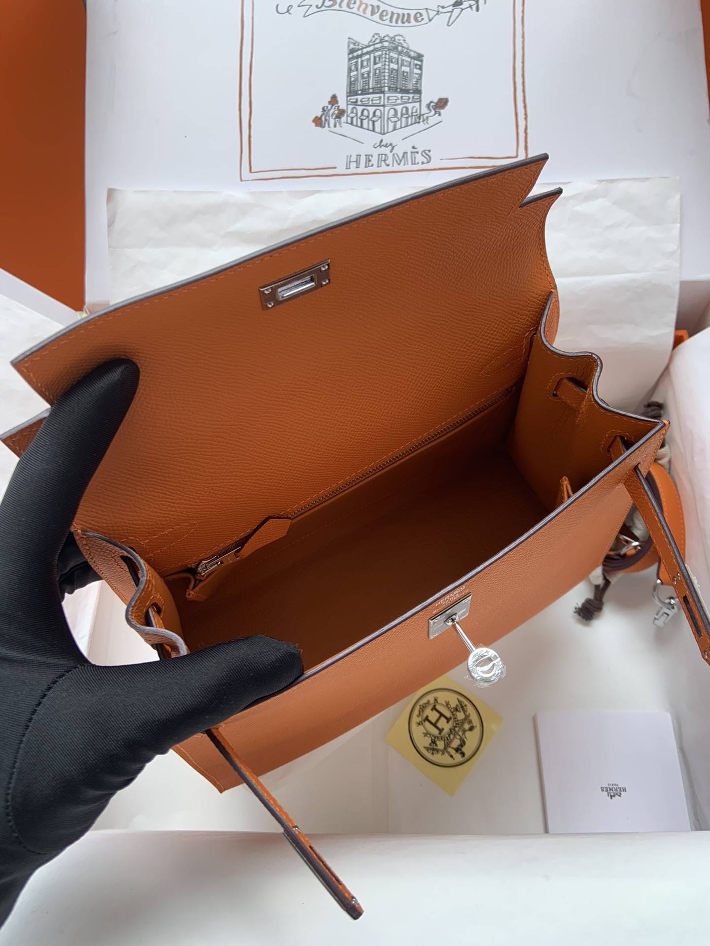 HERMES Kelly 25 Orange Epsom Silver-tone Hardware