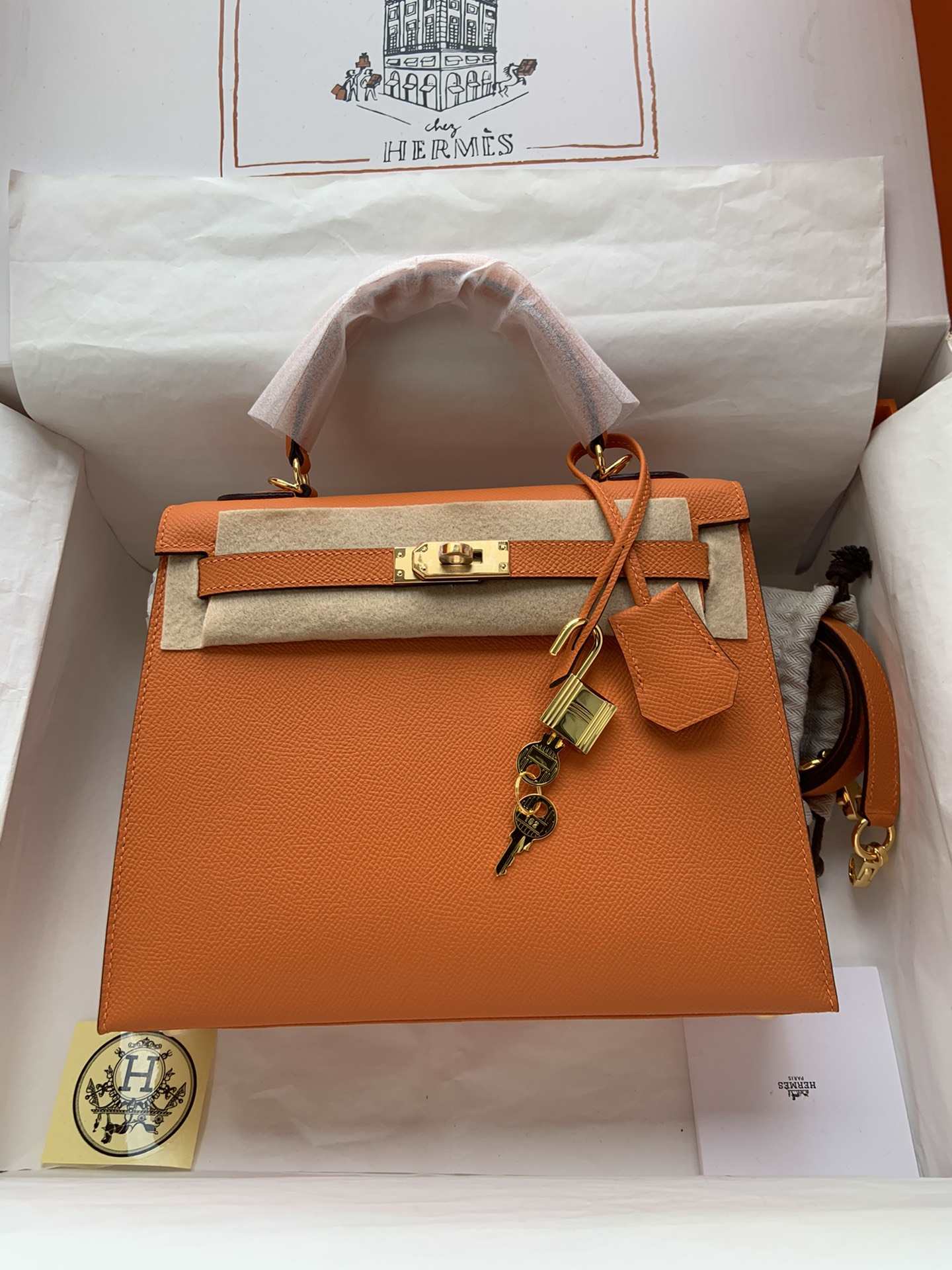 HERMES Kelly 25 Orange Epsom Gold-tone Hardware