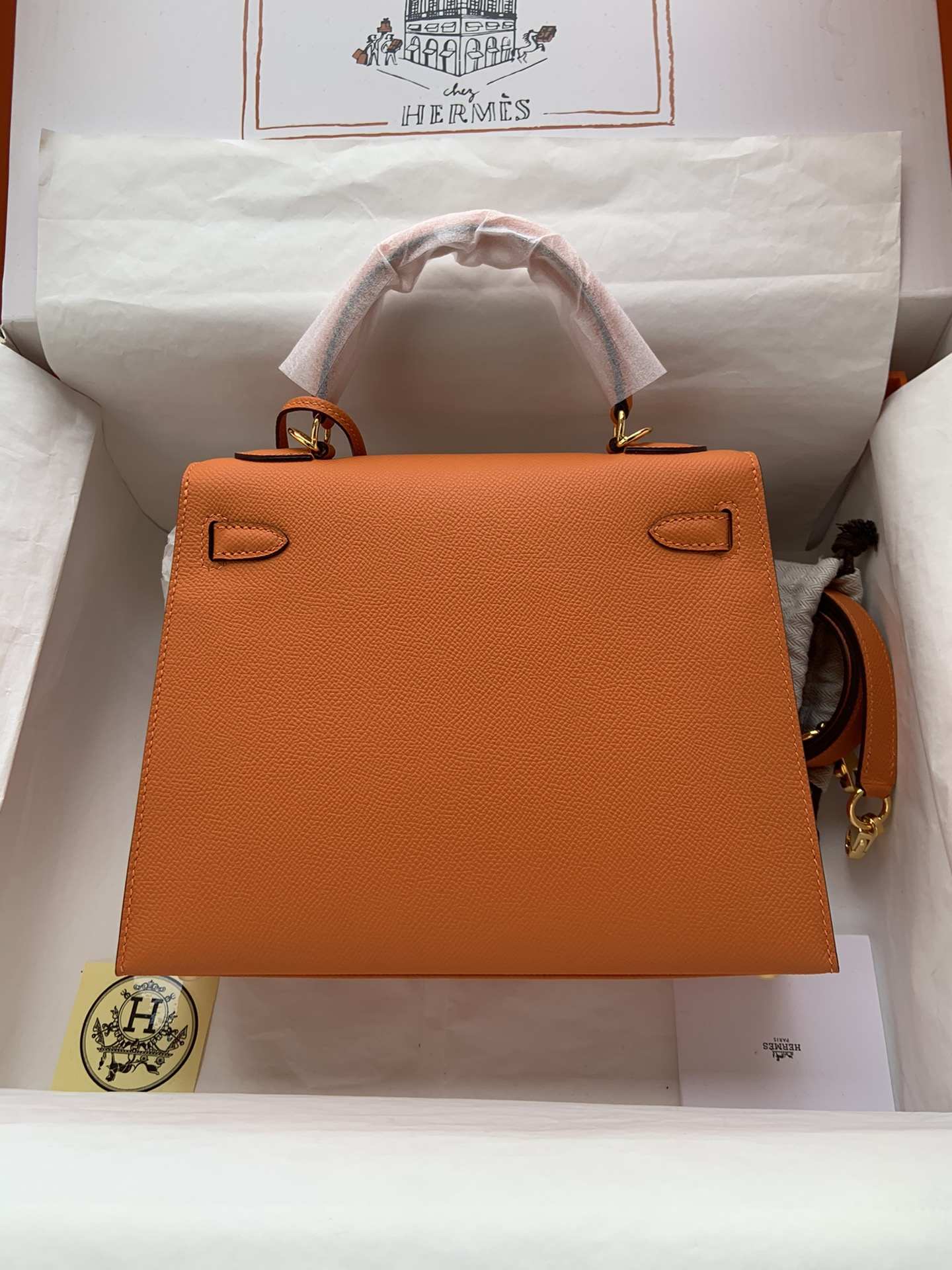 HERMES Kelly 25 Orange Epsom Gold-tone Hardware