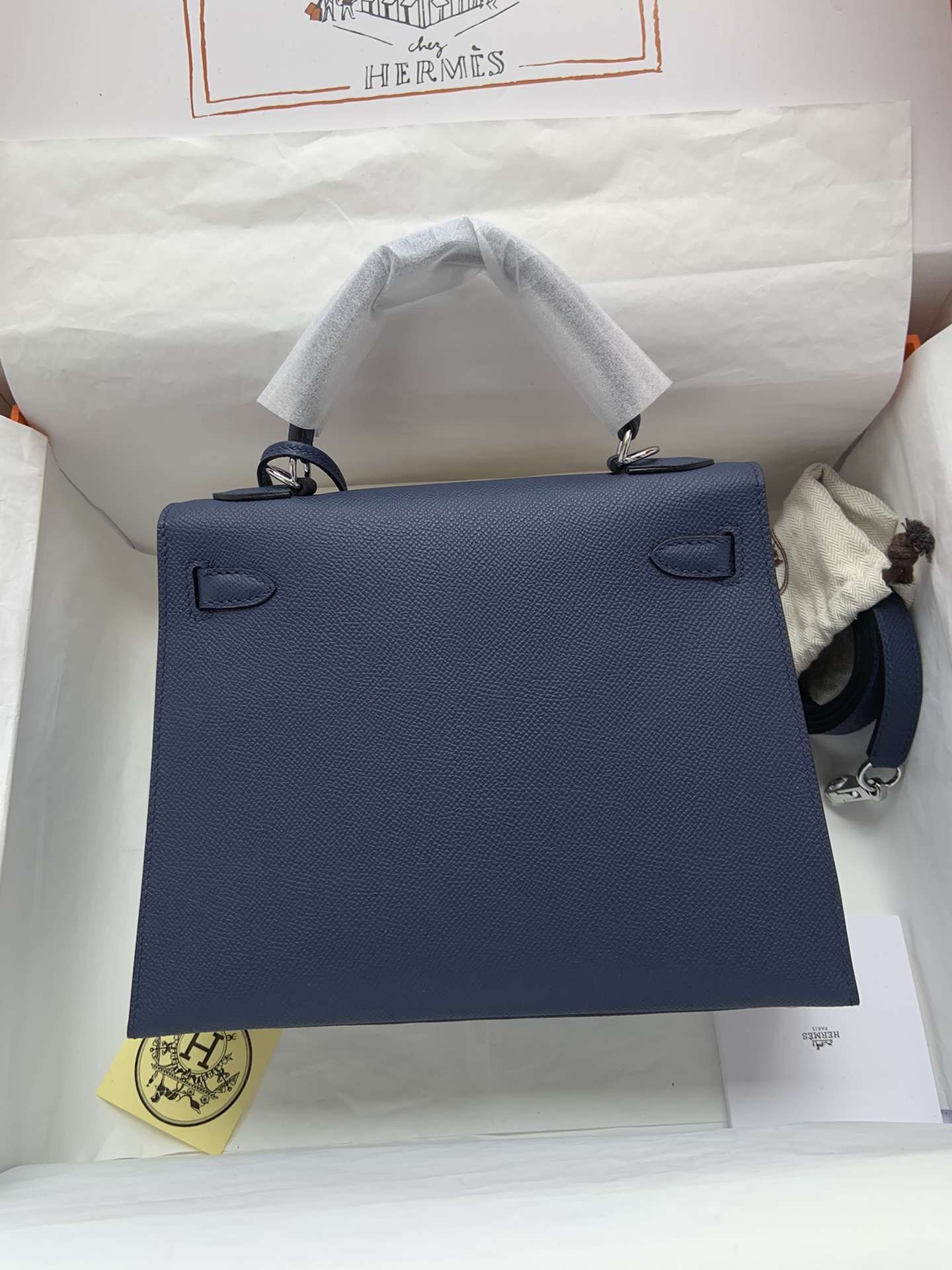 HERMES Kelly 25 Deep Blue Epsom Silver-tone Hardware