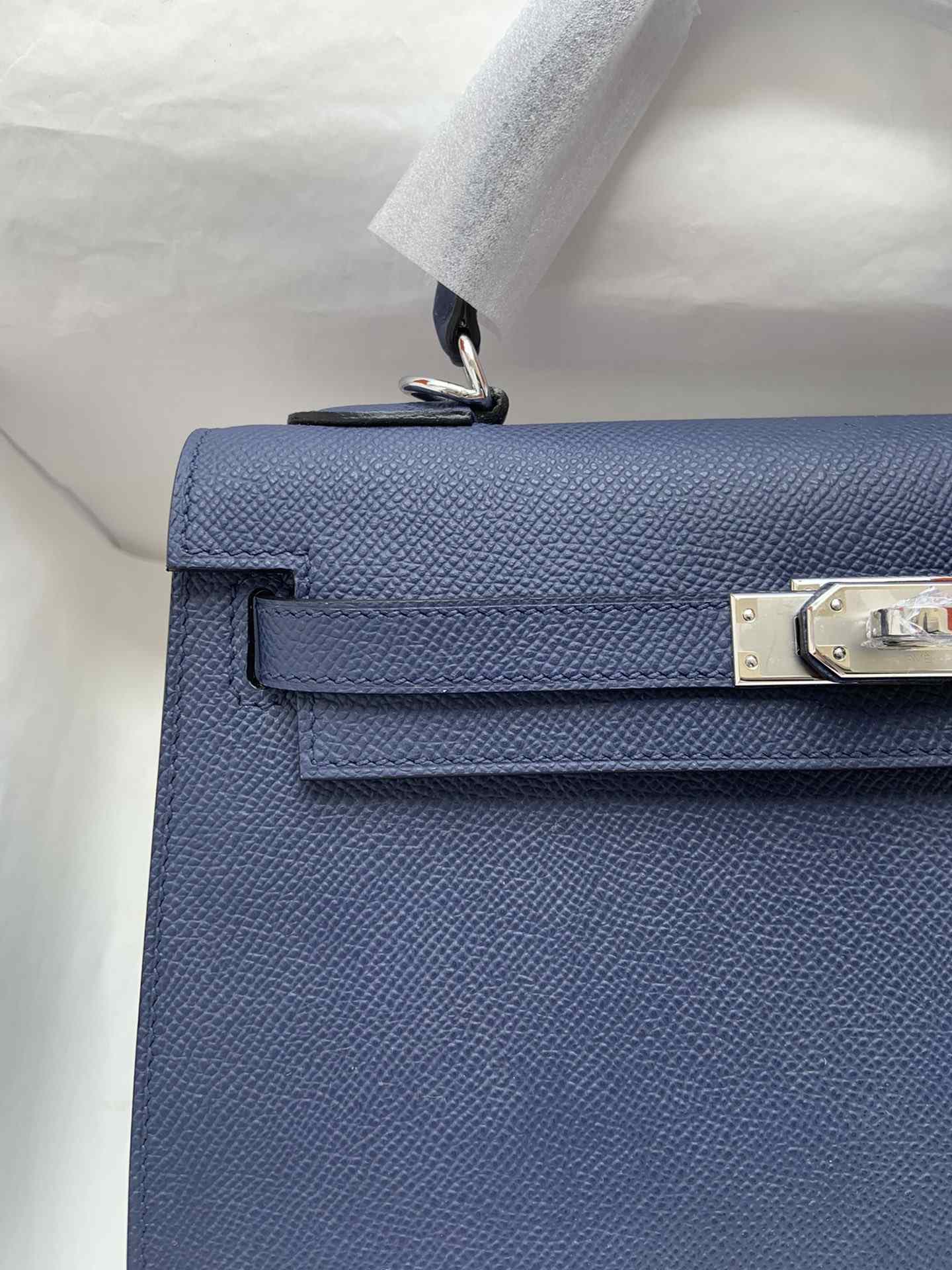 HERMES Kelly 25 Deep Blue Epsom Silver-tone Hardware