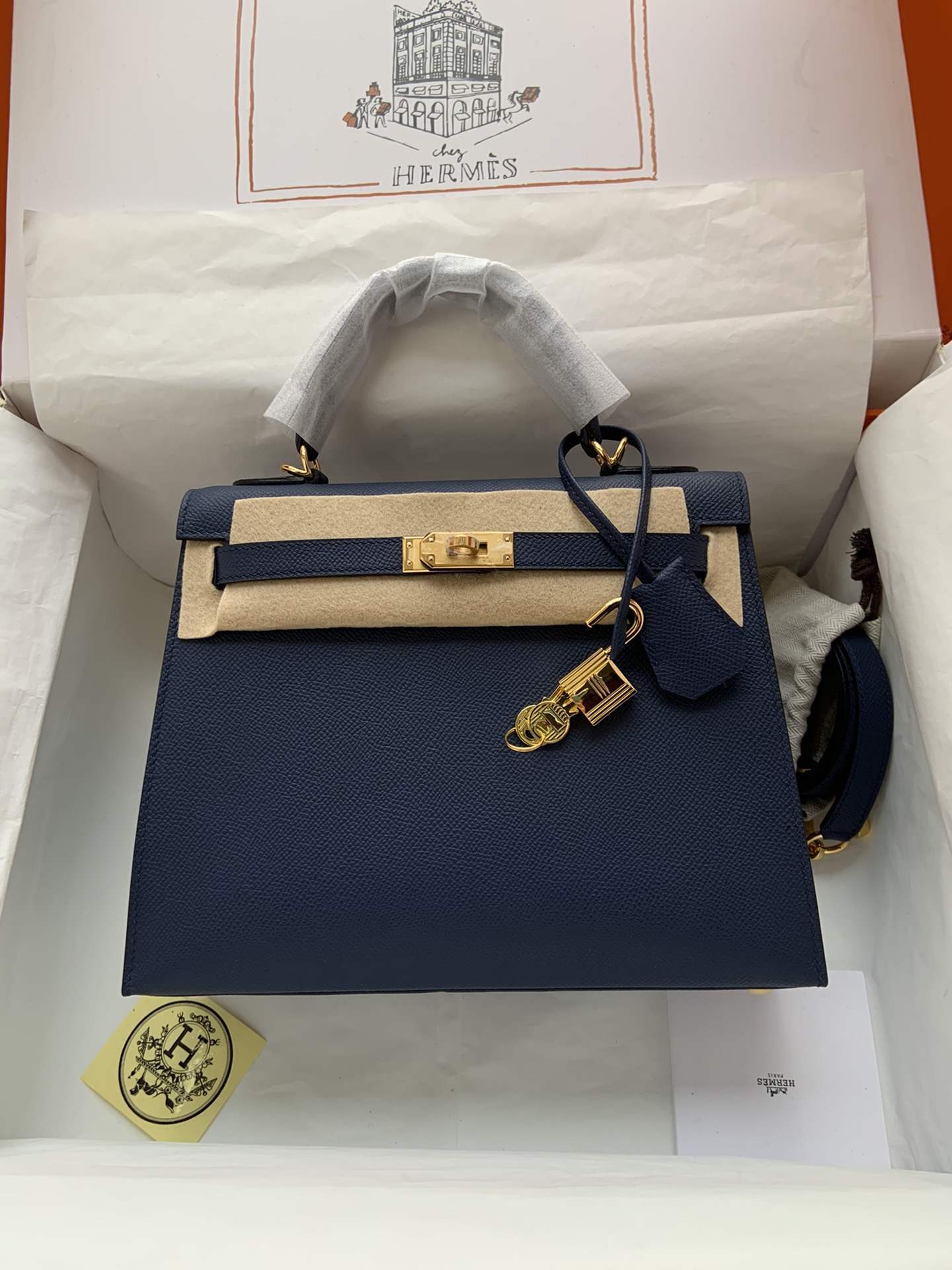 HERMES Kelly 25 Deep Blue Epsom Gold-tone Hardware