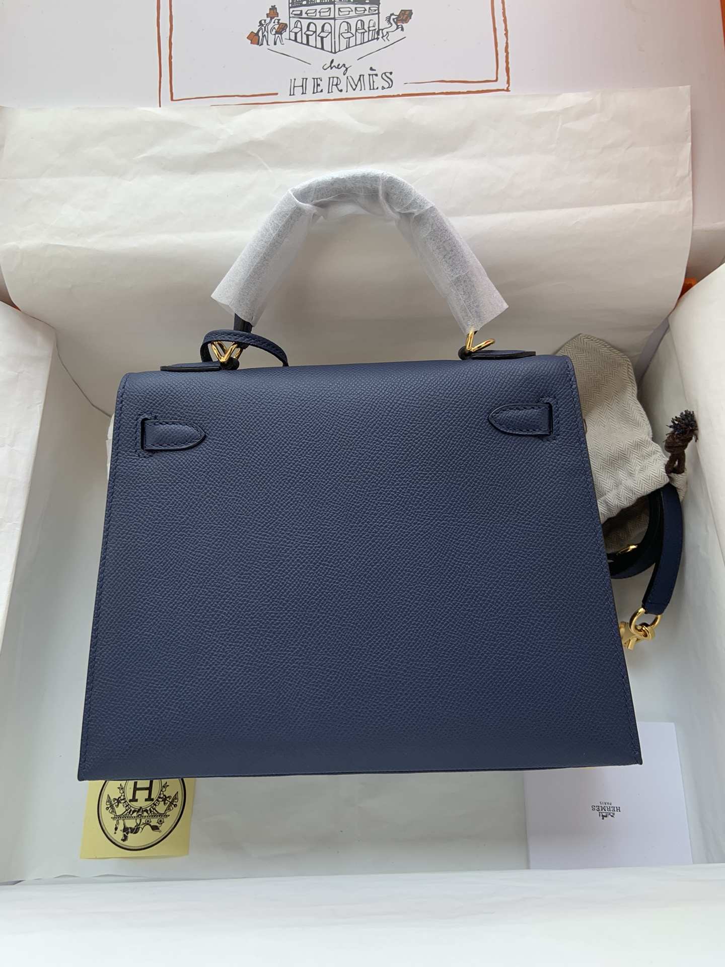 HERMES Kelly 25 Deep Blue Epsom Gold-tone Hardware