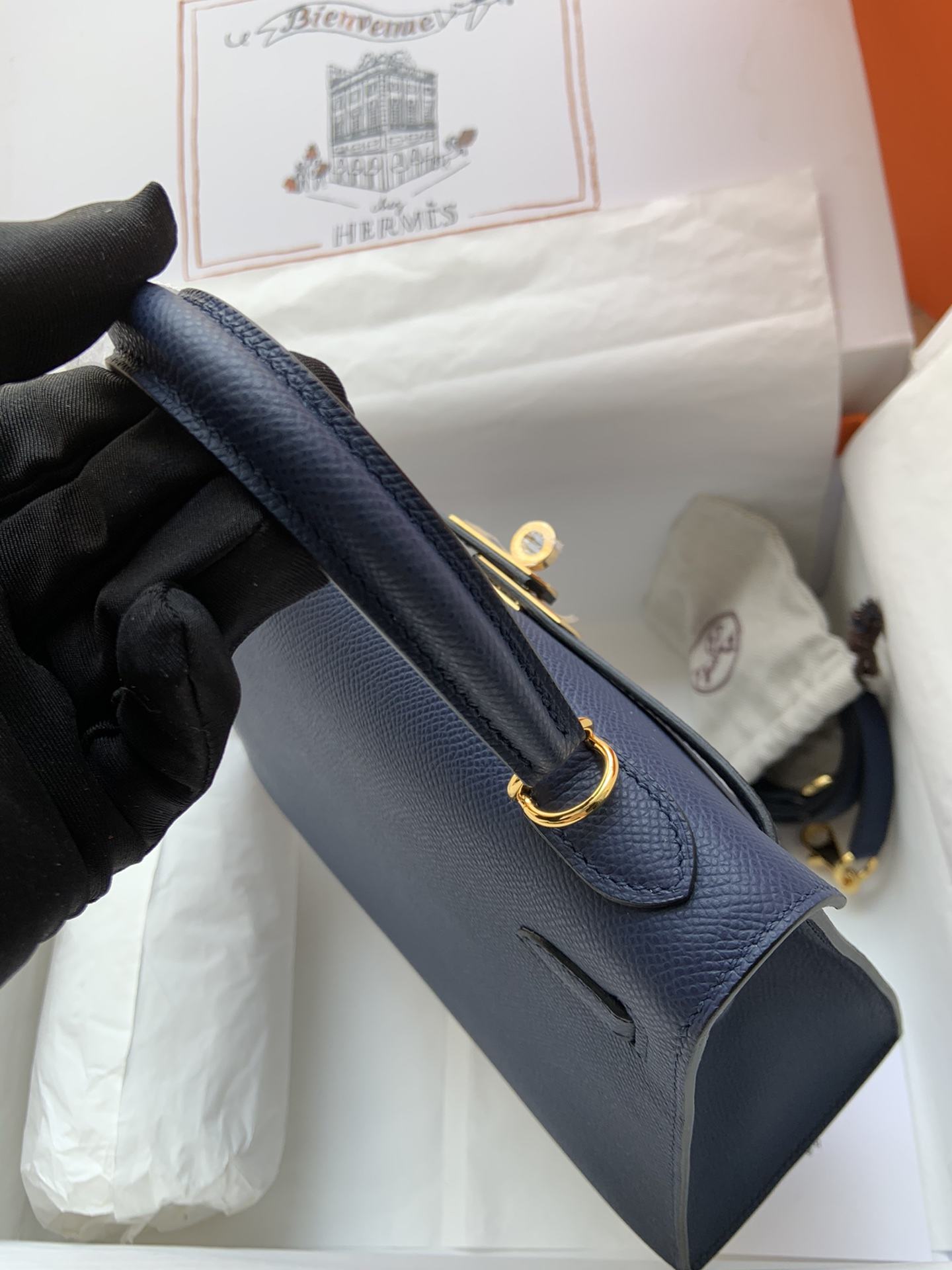 HERMES Kelly 25 Deep Blue Epsom Gold-tone Hardware