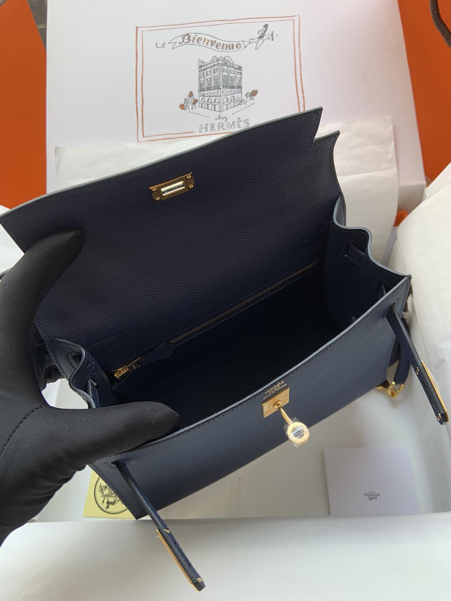 HERMES Kelly 25 Deep Blue Epsom Gold-tone Hardware