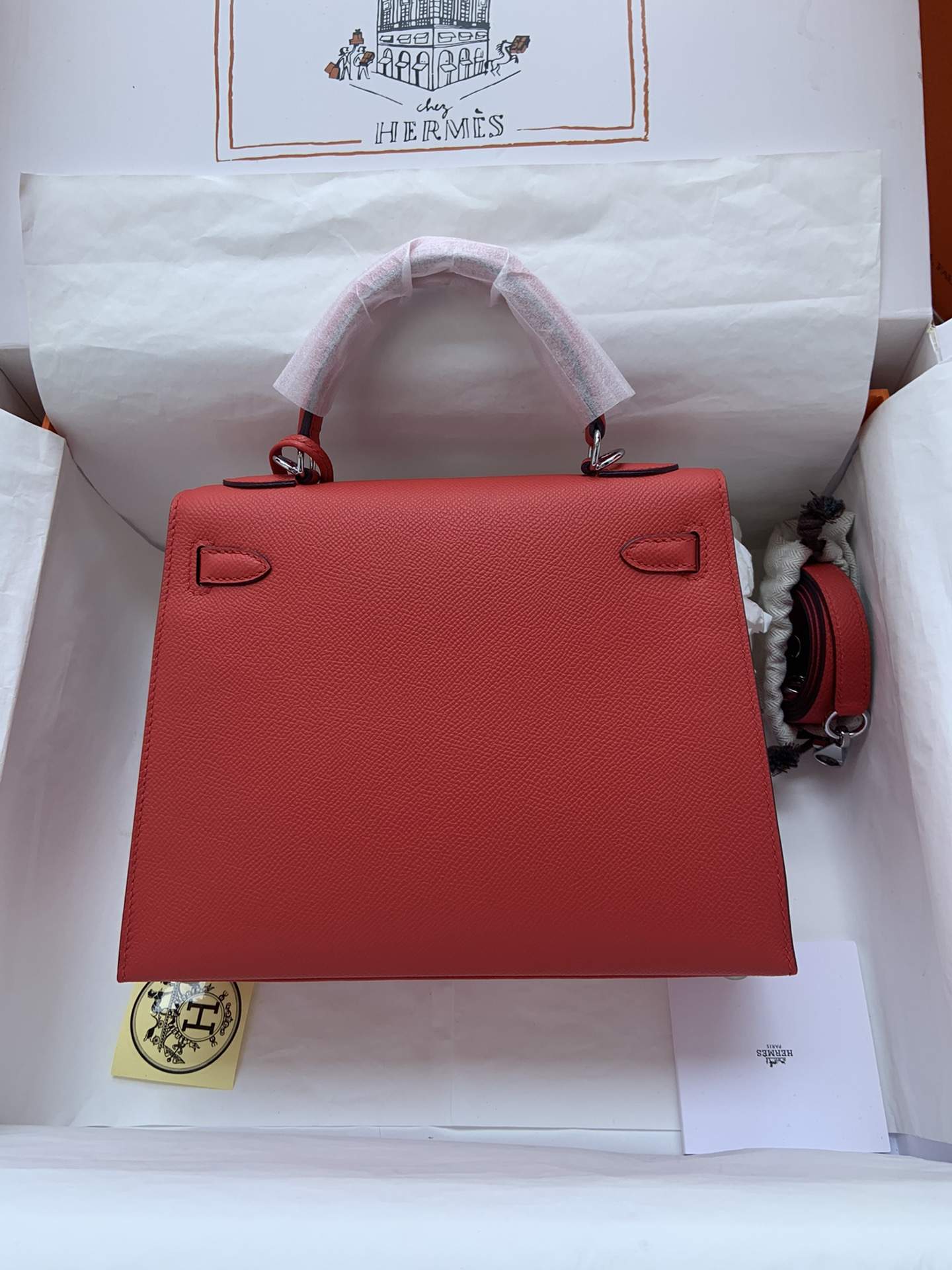 HERMES Kelly 25 Rouge De Corur Epsom Silver-tone Hardware