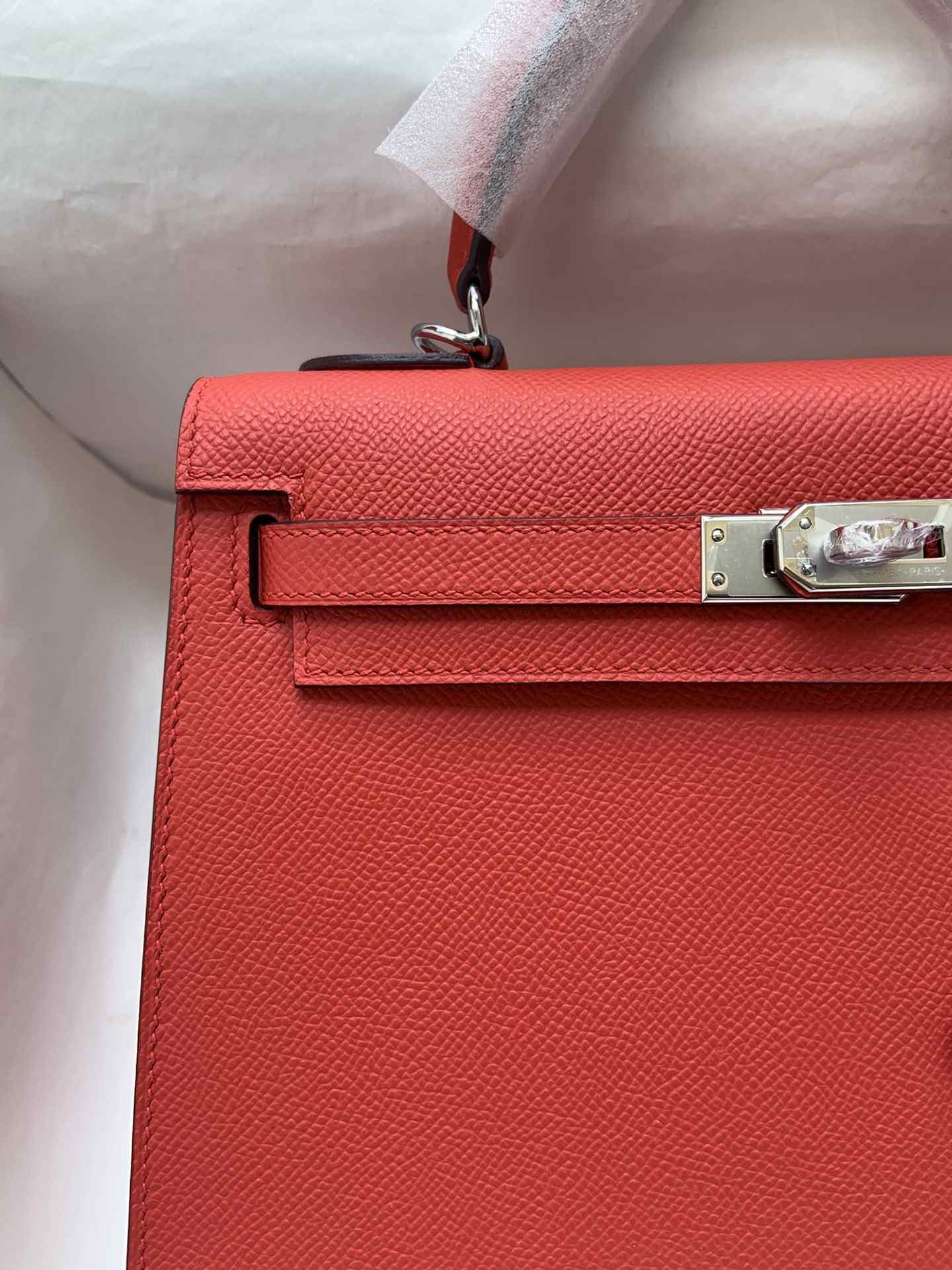 HERMES Kelly 25 Rouge De Corur Epsom Silver-tone Hardware