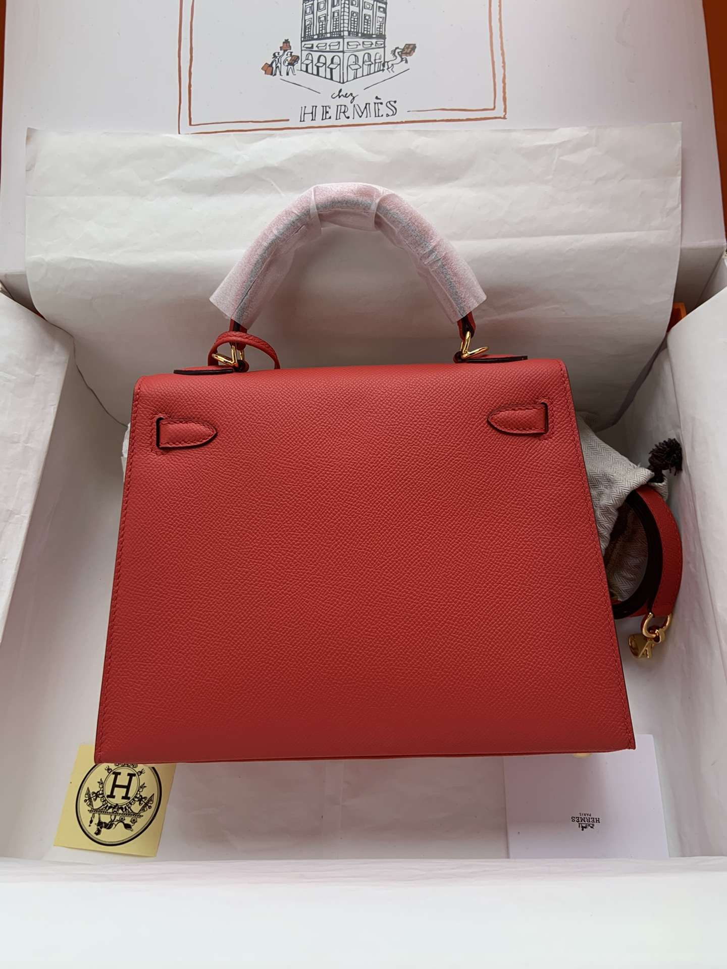 HERMES Kelly 25 Rouge De Corur Epsom Gold-tone Hardware