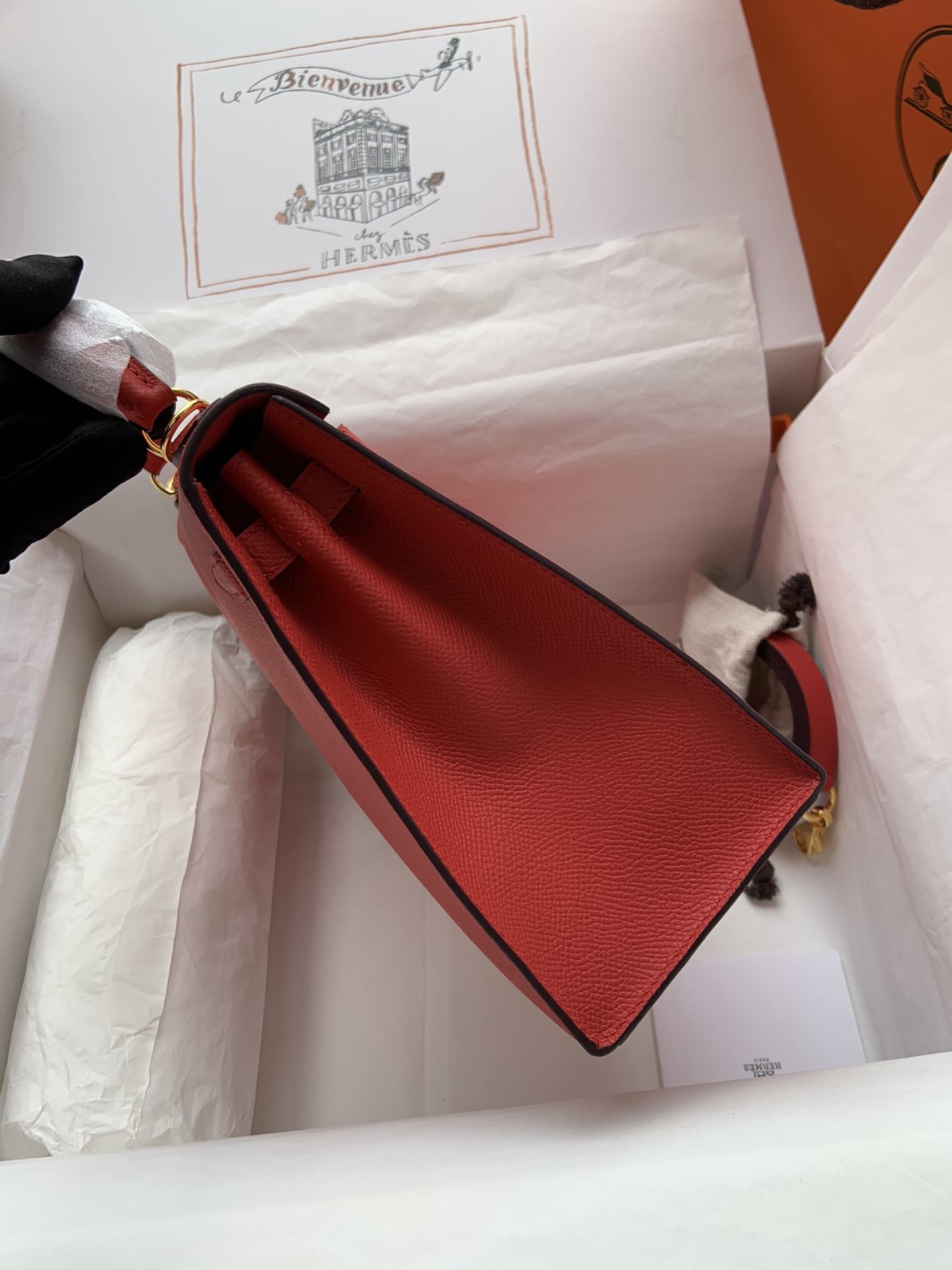 HERMES Kelly 25 Rouge De Corur Epsom Gold-tone Hardware