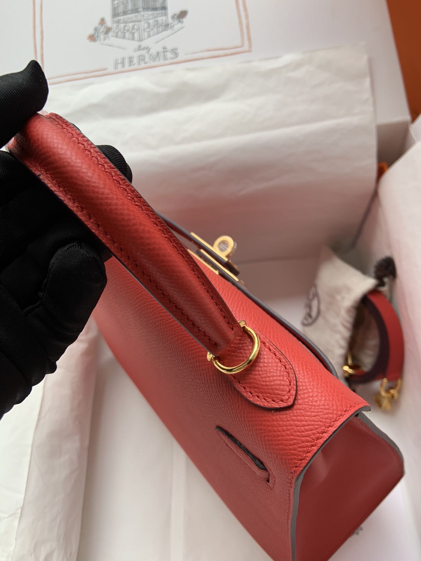 HERMES Kelly 25 Rouge De Corur Epsom Gold-tone Hardware