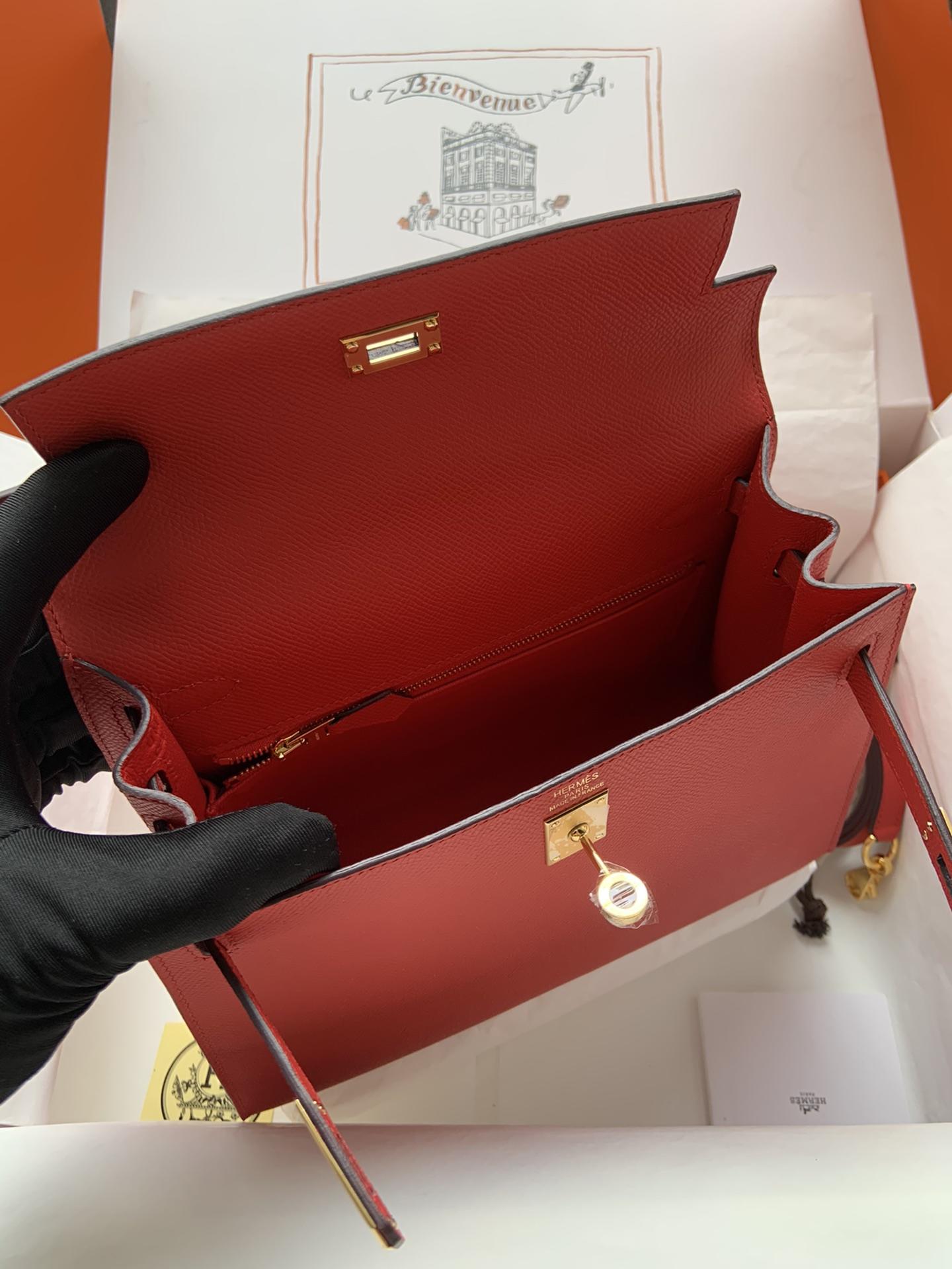 HERMES Kelly 25 Rouge De Corur Epsom Gold-tone Hardware