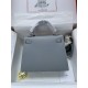 HERMES Kelly 25 Bleu Lin Epsom Silver-tone Hardware