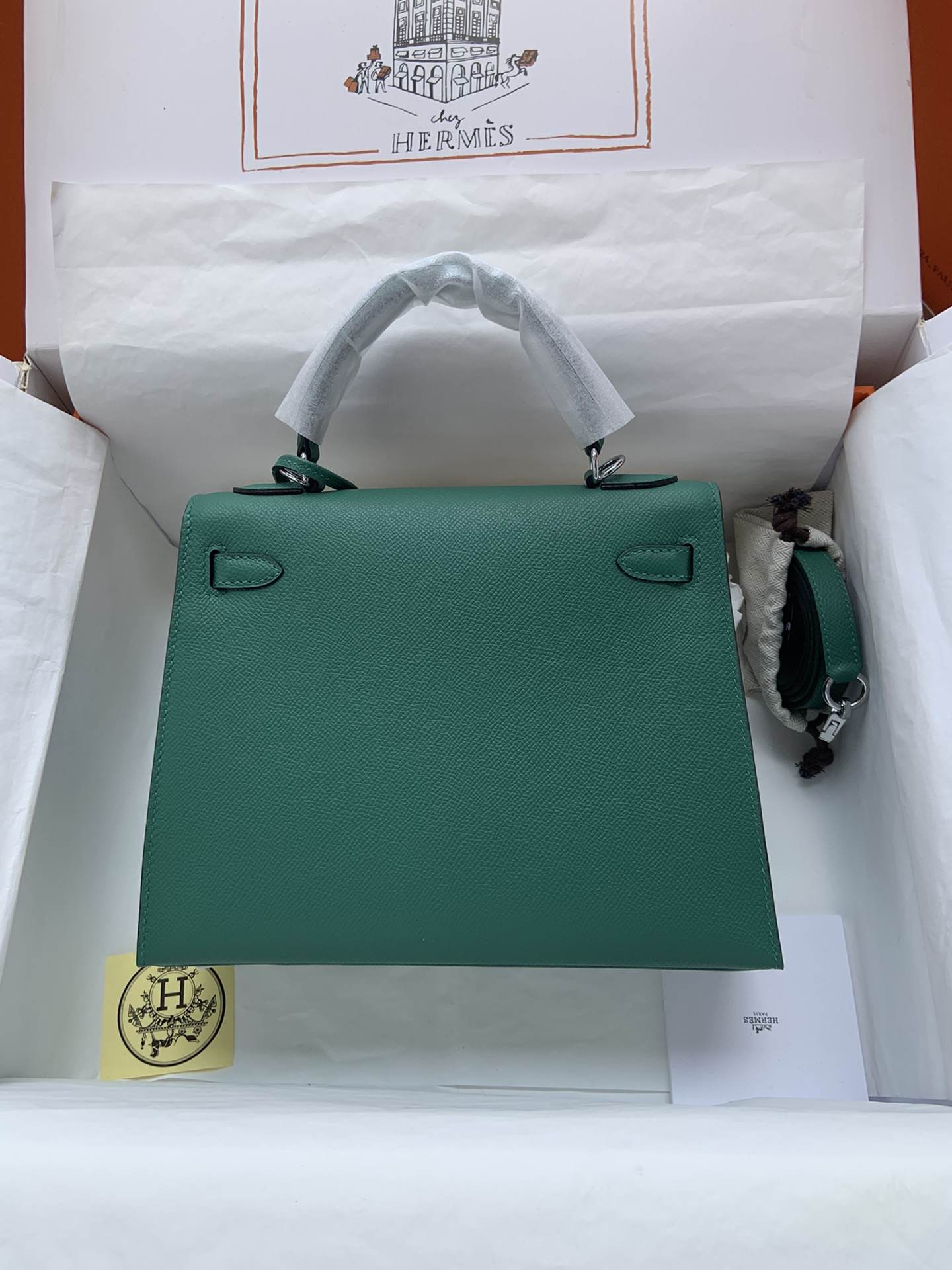 HERMES Kelly 25 Malachite Epsom Silver-tone Hardware