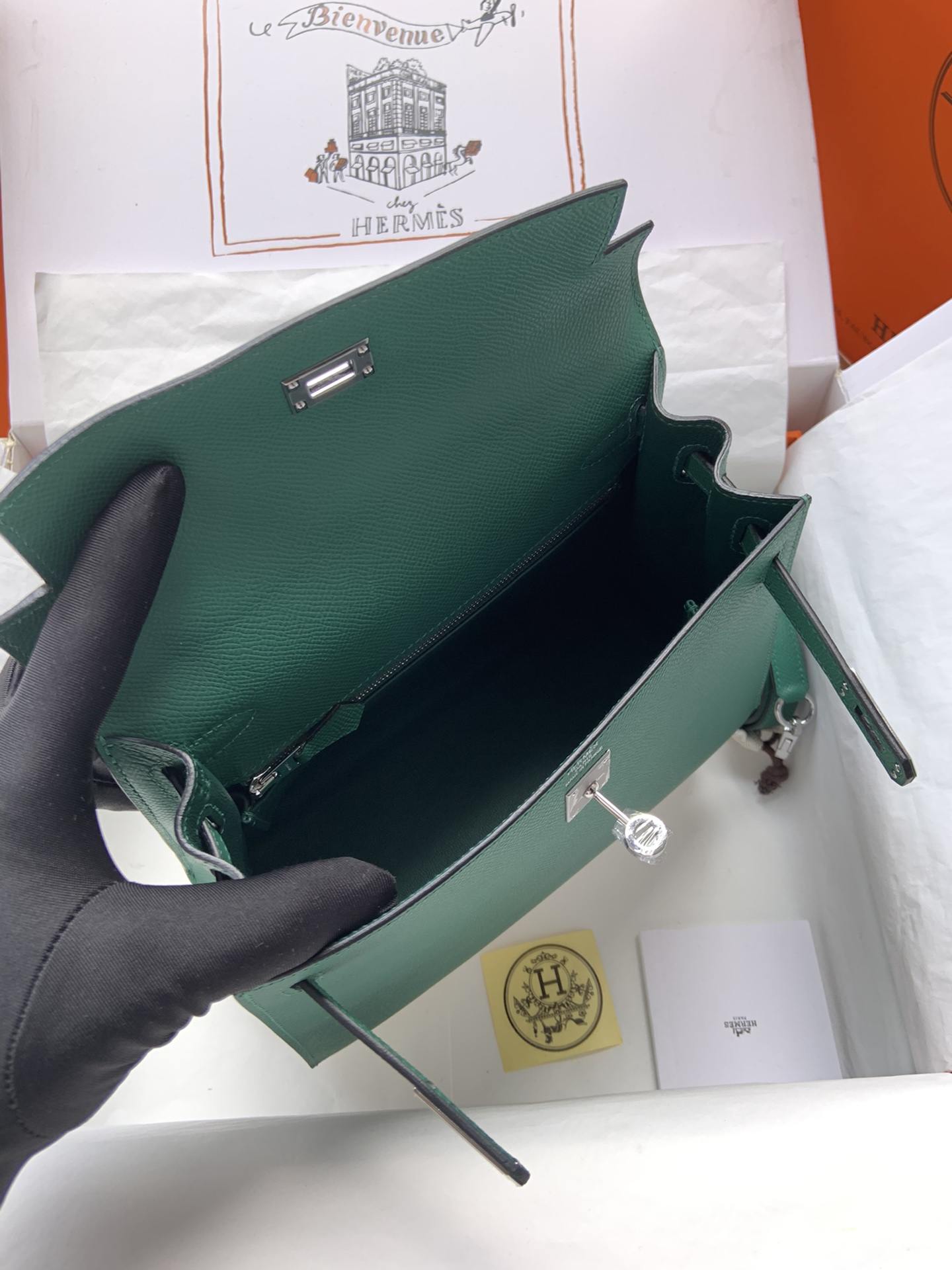 HERMES Kelly 25 Malachite Epsom Silver-tone Hardware