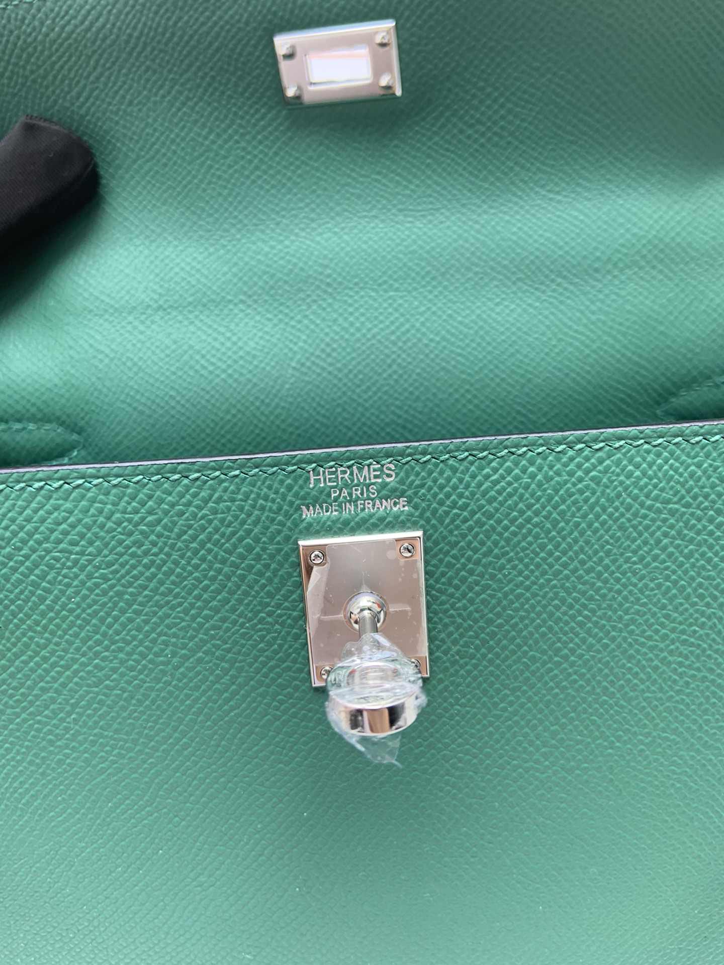 HERMES Kelly 25 Malachite Epsom Silver-tone Hardware