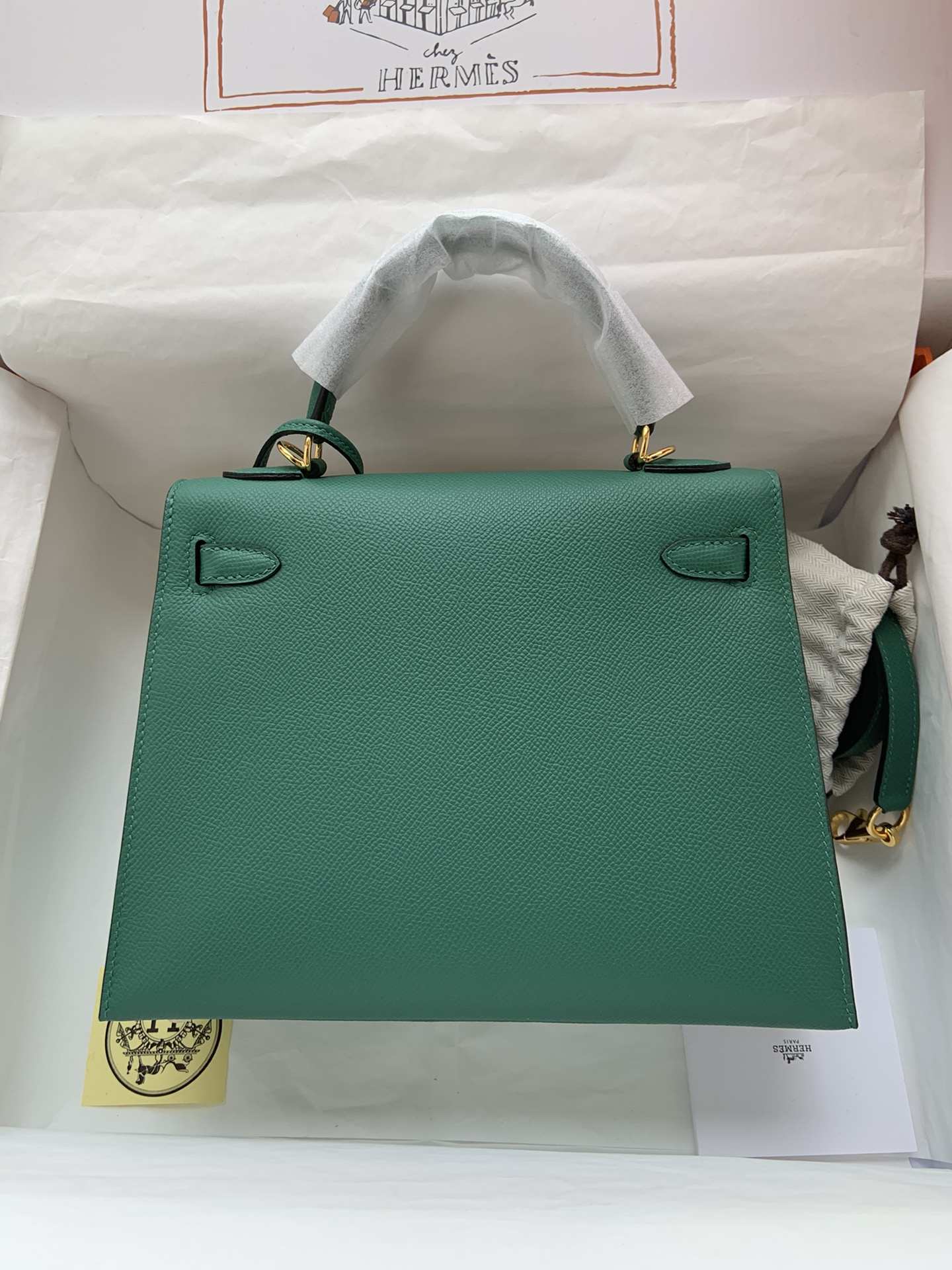 HERMES Kelly 25 Malachite Epsom Gold-tone Hardware