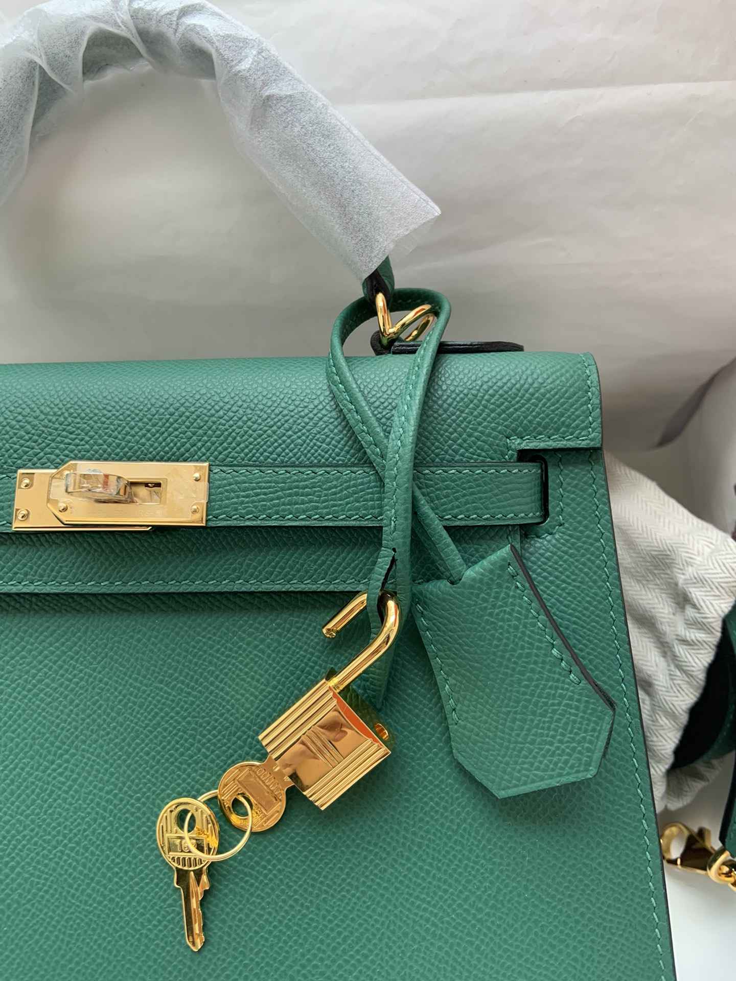 HERMES Kelly 25 Malachite Epsom Gold-tone Hardware