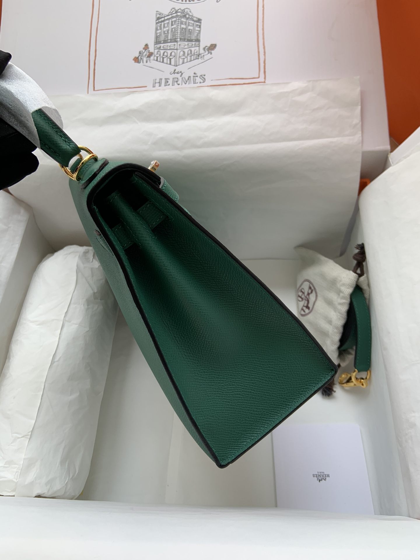 HERMES Kelly 25 Malachite Epsom Gold-tone Hardware