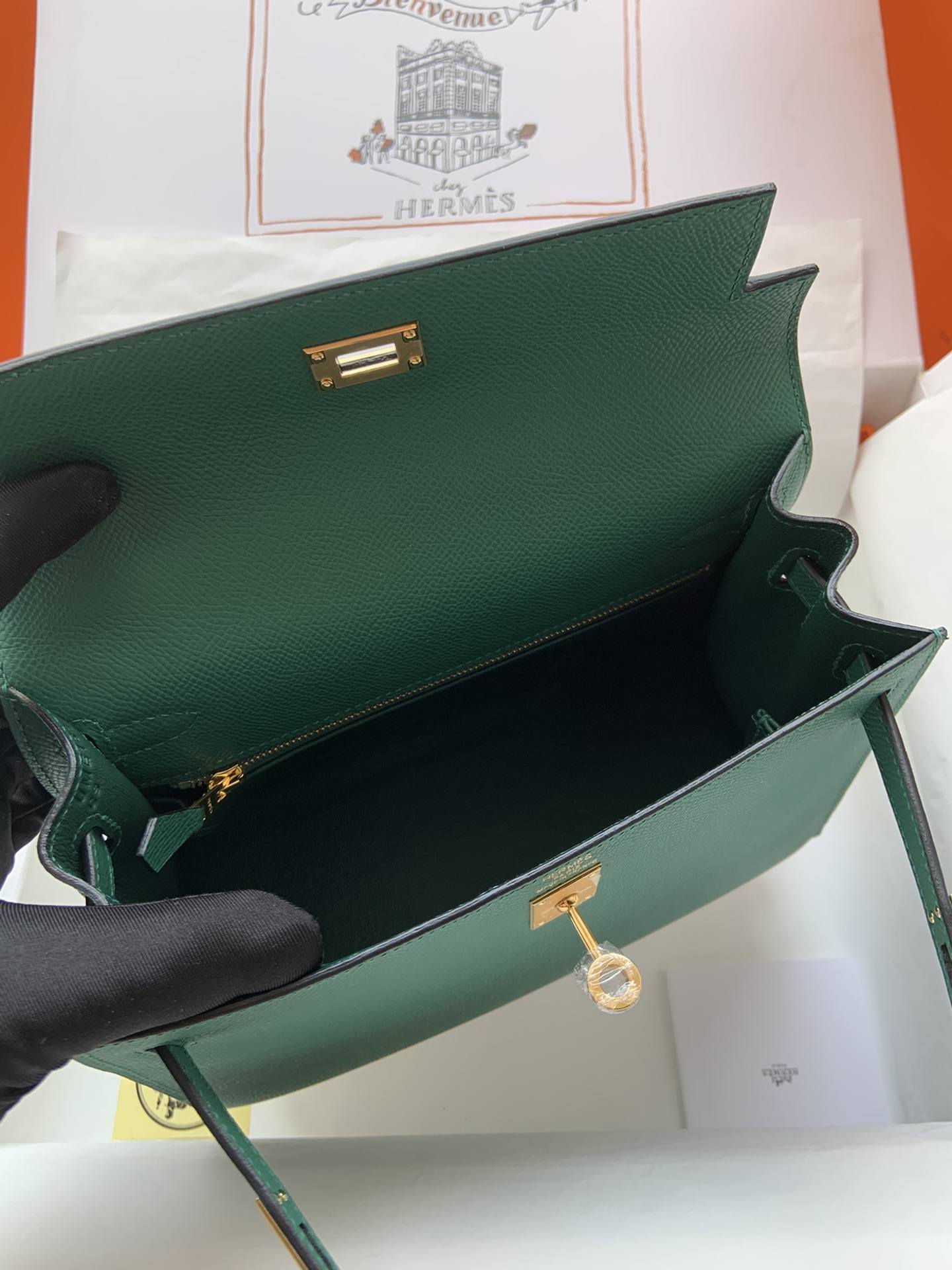 HERMES Kelly 25 Malachite Epsom Gold-tone Hardware