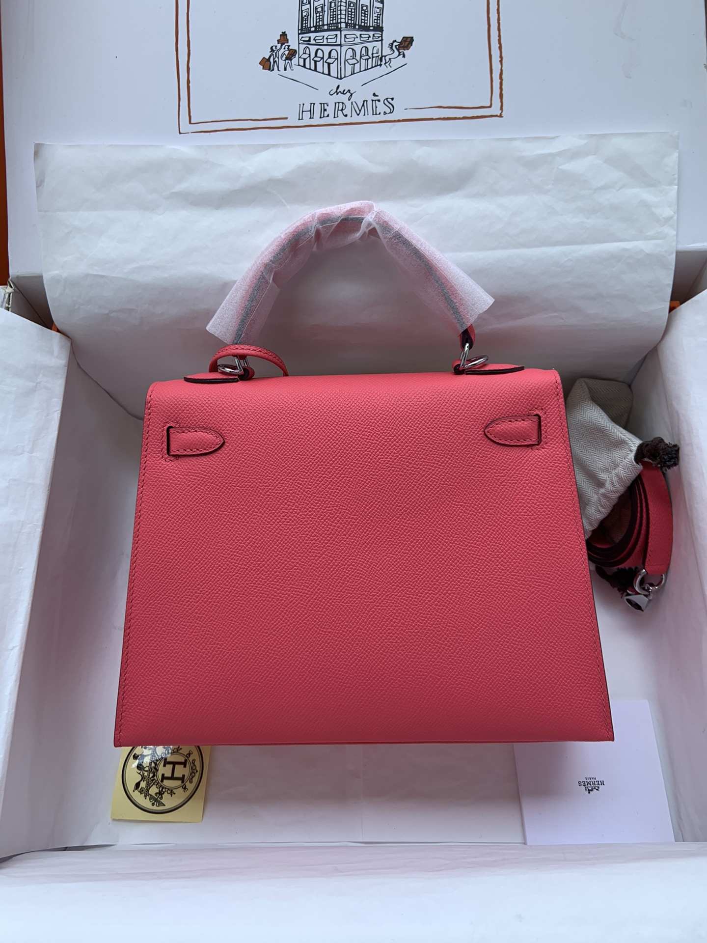 HERMES Kelly 25 Rose Lipsur Epsom Silver-tone Hardware