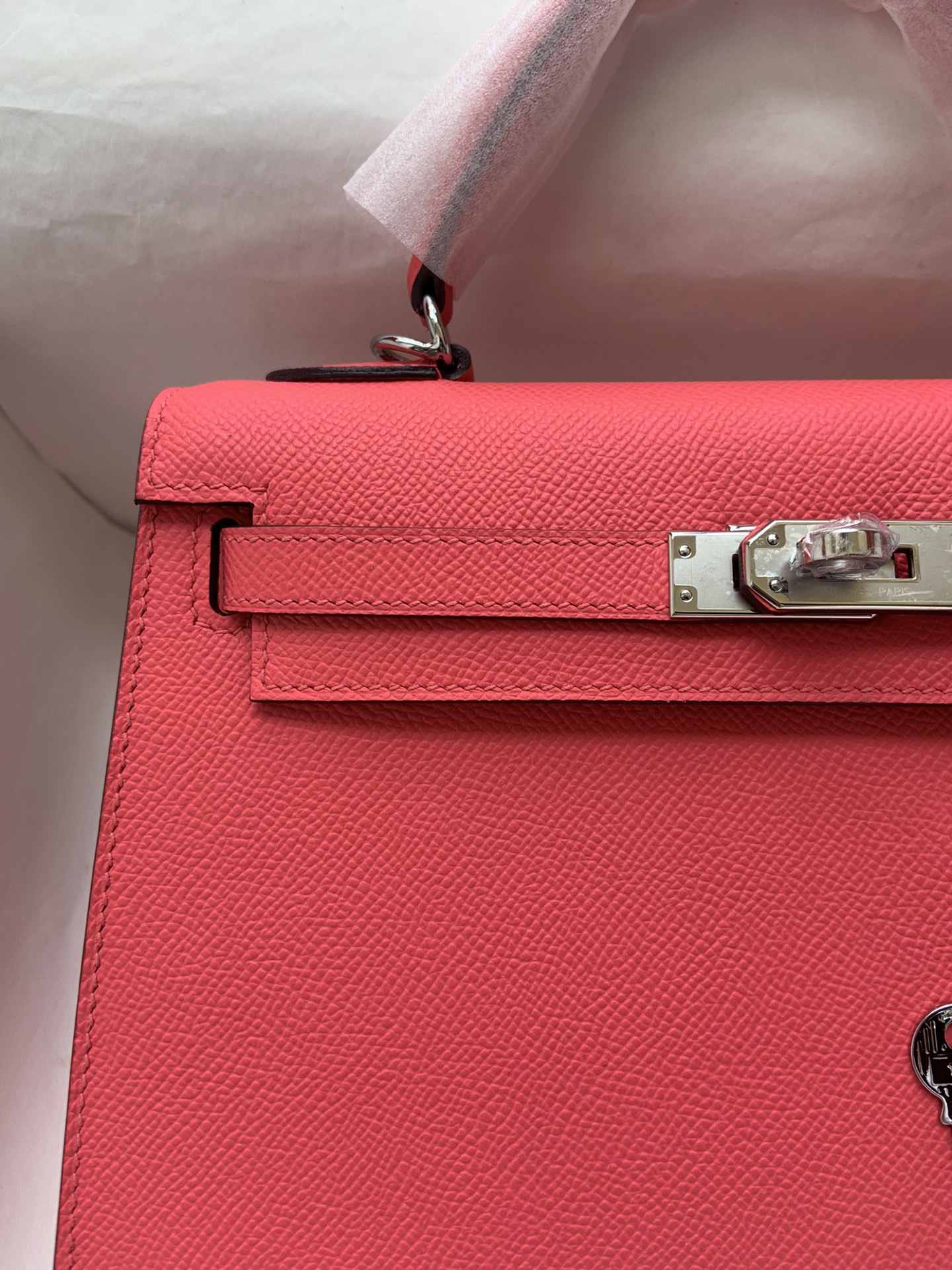 HERMES Kelly 25 Rose Lipsur Epsom Silver-tone Hardware