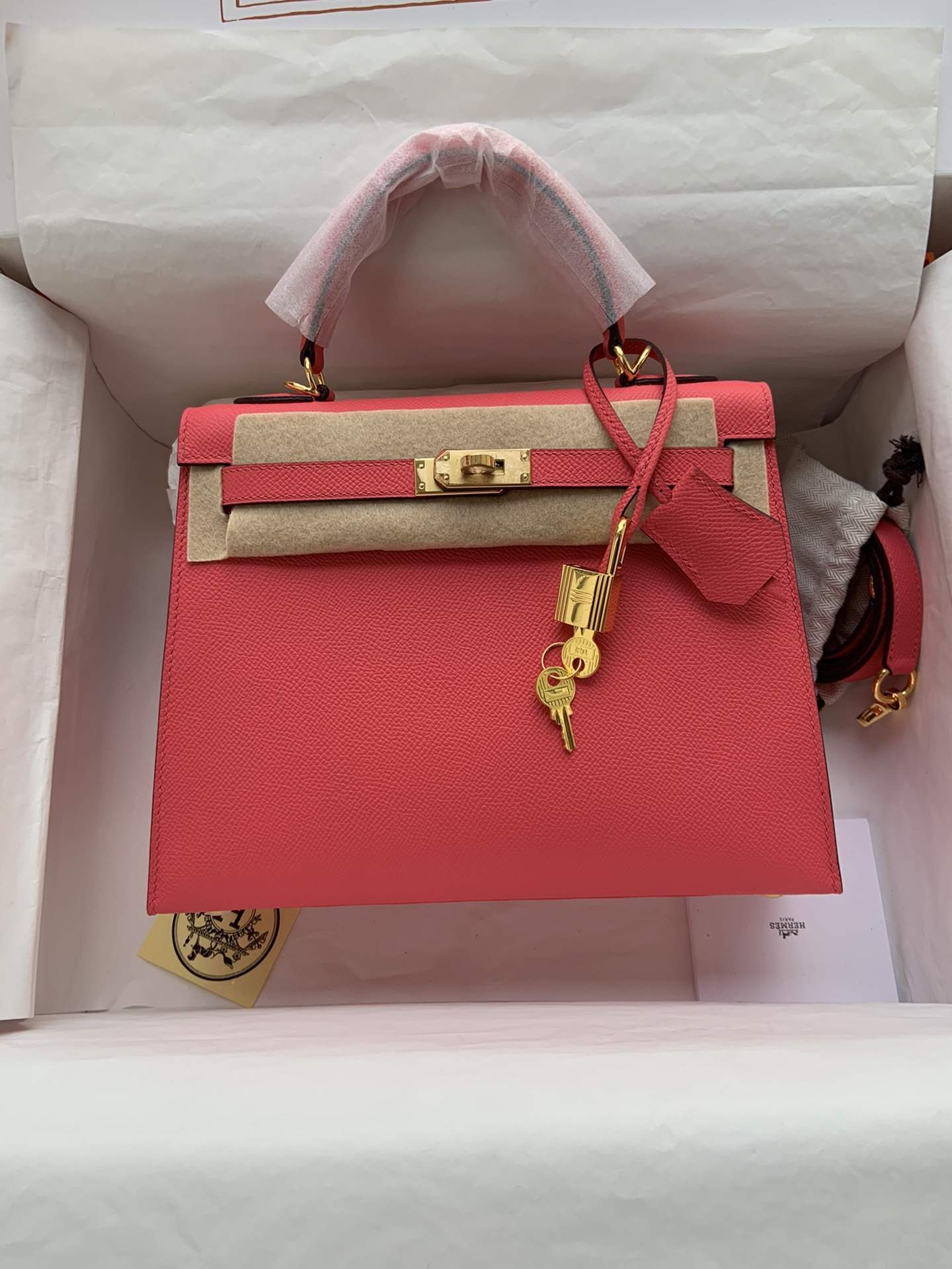 HERMES Kelly 25 Rose Lipsur Epsom Gold-tone Hardware