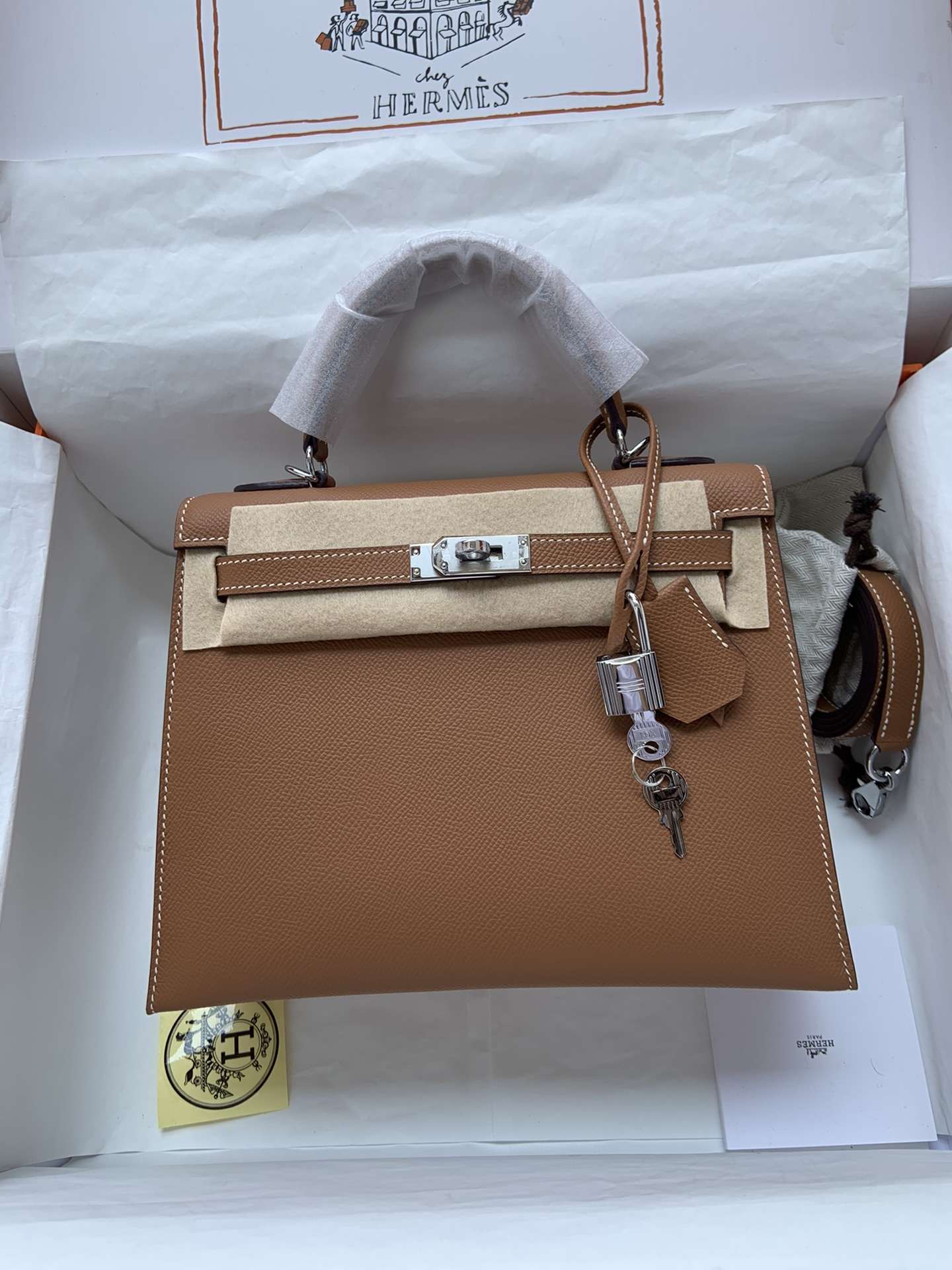 HERMES Kelly 25 Gold Epsom Silver-tone Hardware