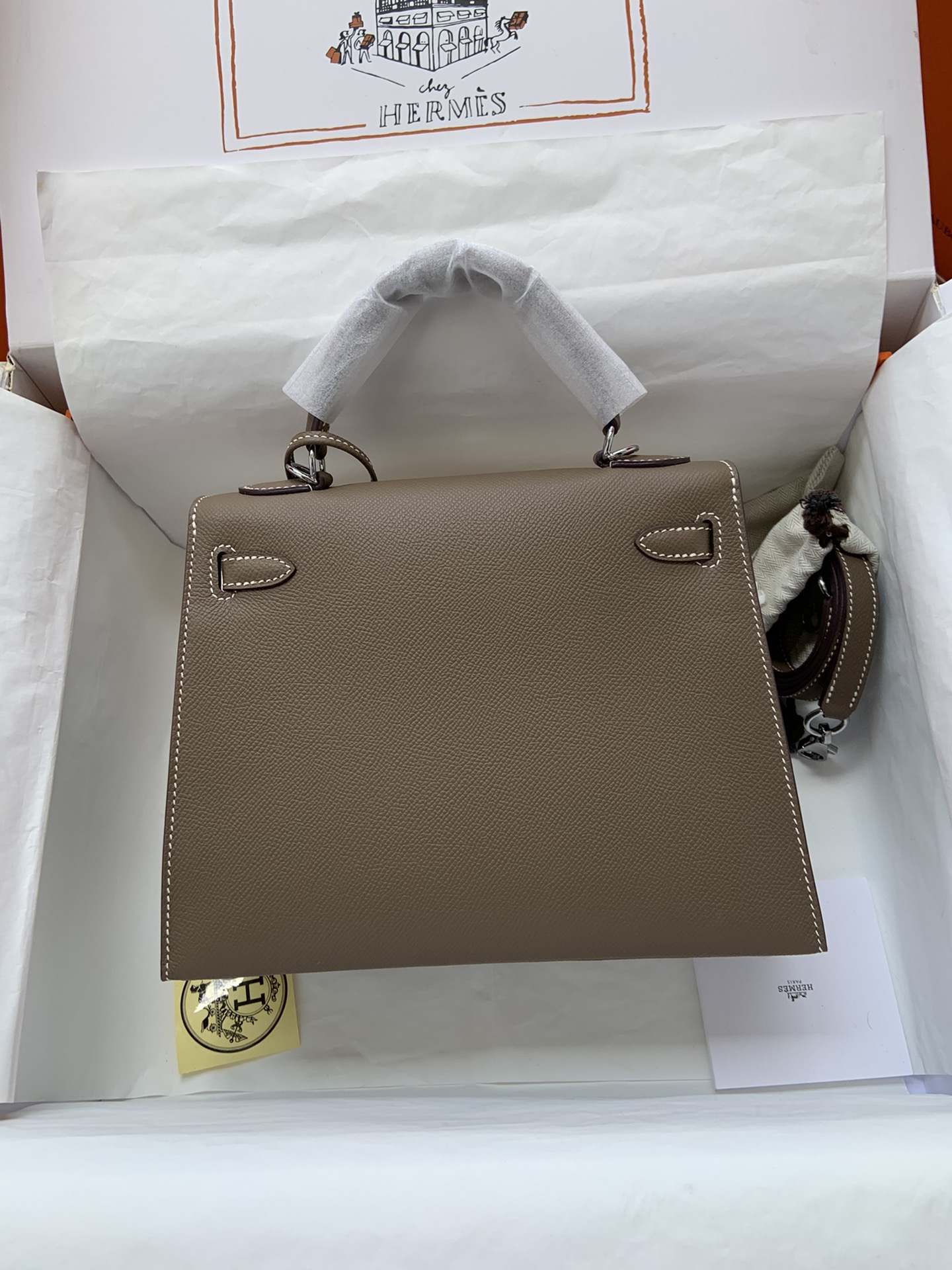 HERMES Kelly 25 Etoupe Epsom Silver-tone Hardware