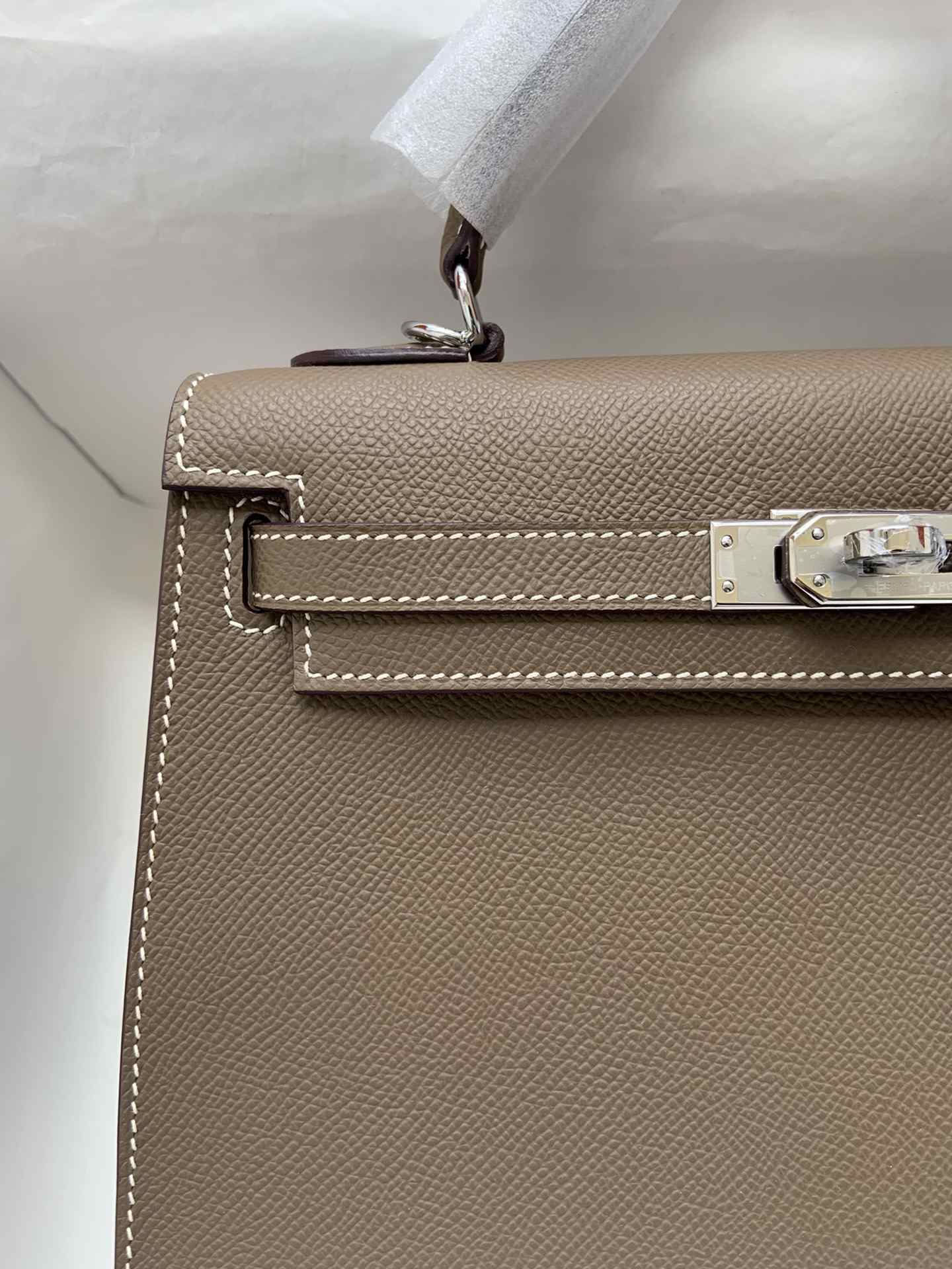 HERMES Kelly 25 Etoupe Epsom Silver-tone Hardware