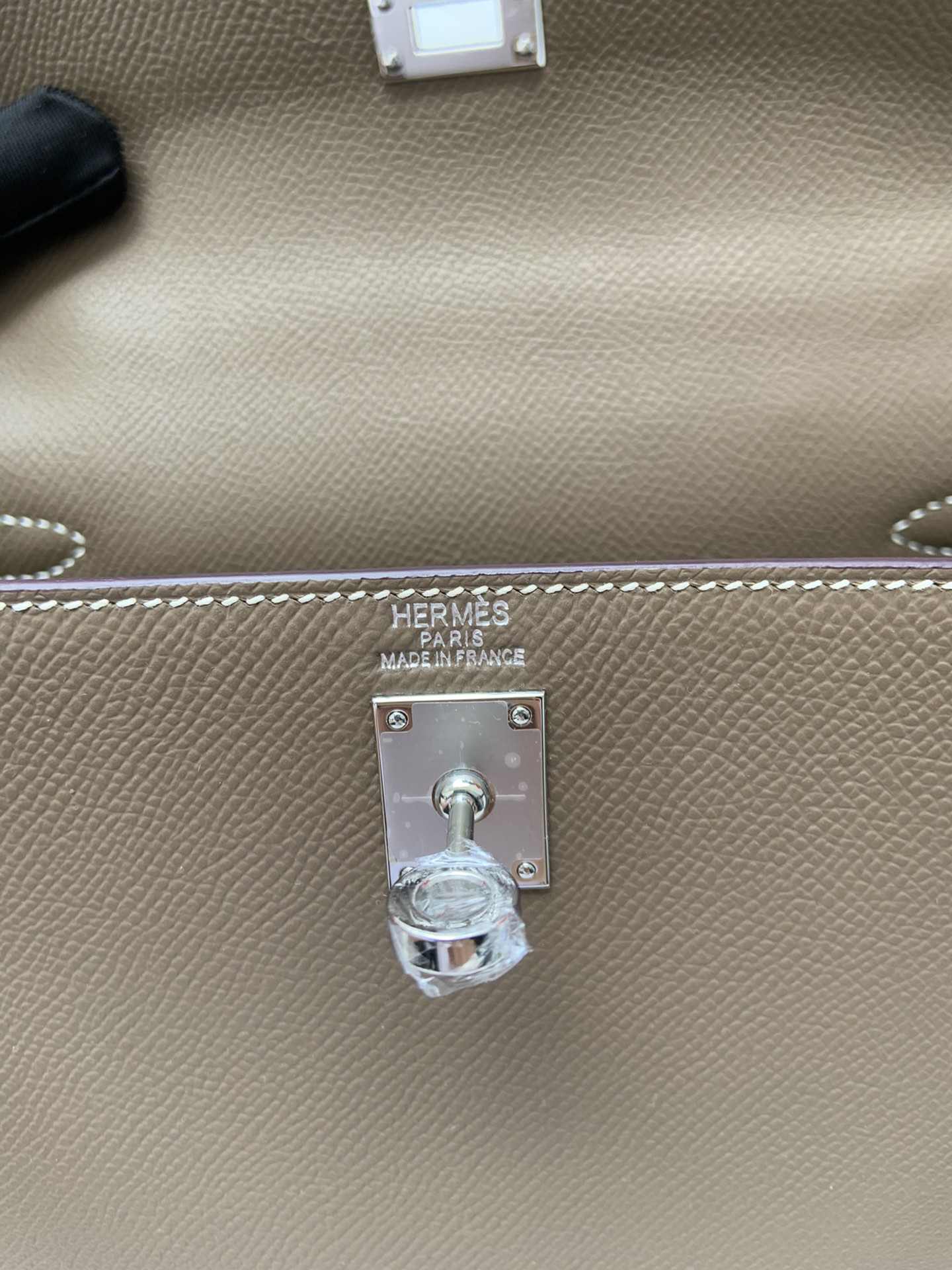 HERMES Kelly 25 Etoupe Epsom Silver-tone Hardware