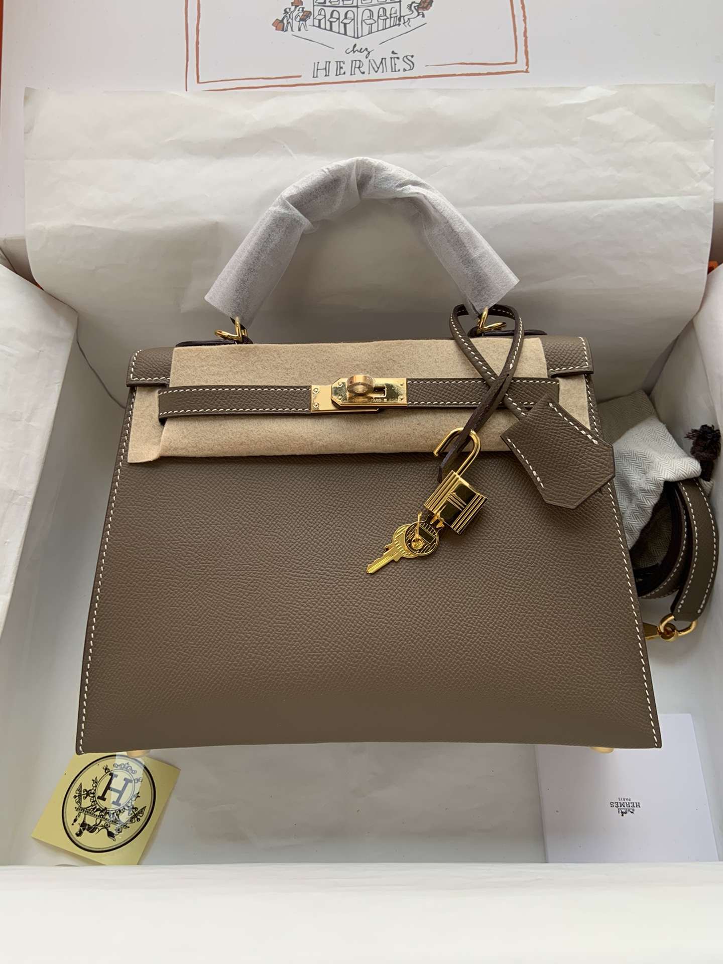 HERMES Kelly 25 Etoupe Epsom Gold-tone Hardware