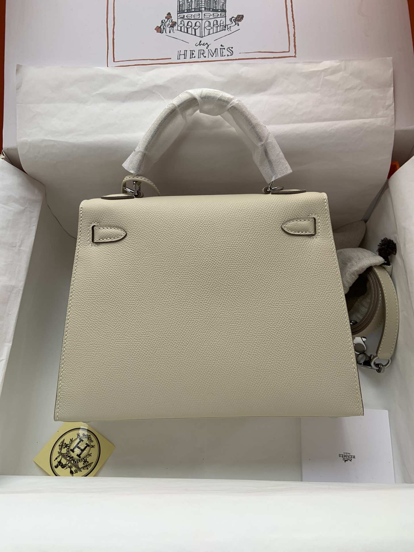 HERMES Kelly 25 Craie Epsom Silver-tone Hardware