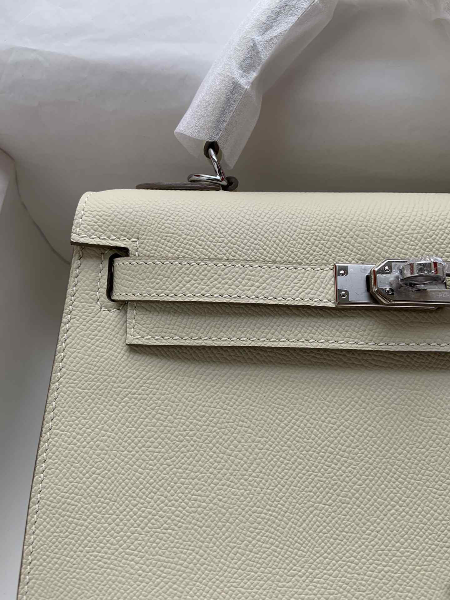 HERMES Kelly 25 Craie Epsom Silver-tone Hardware