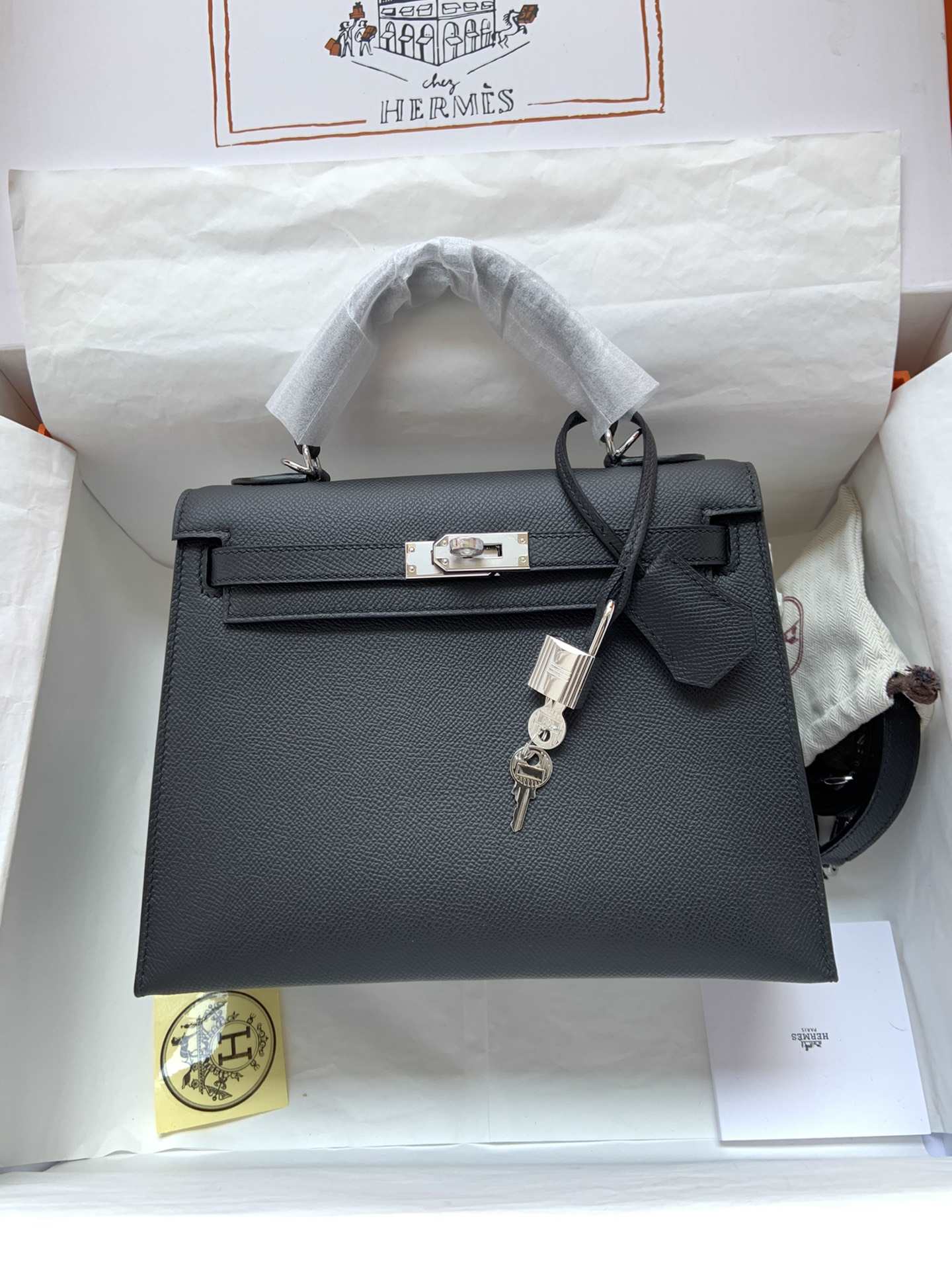 HERMES Kelly 25 Nior Epsom Silver-tone Hardware