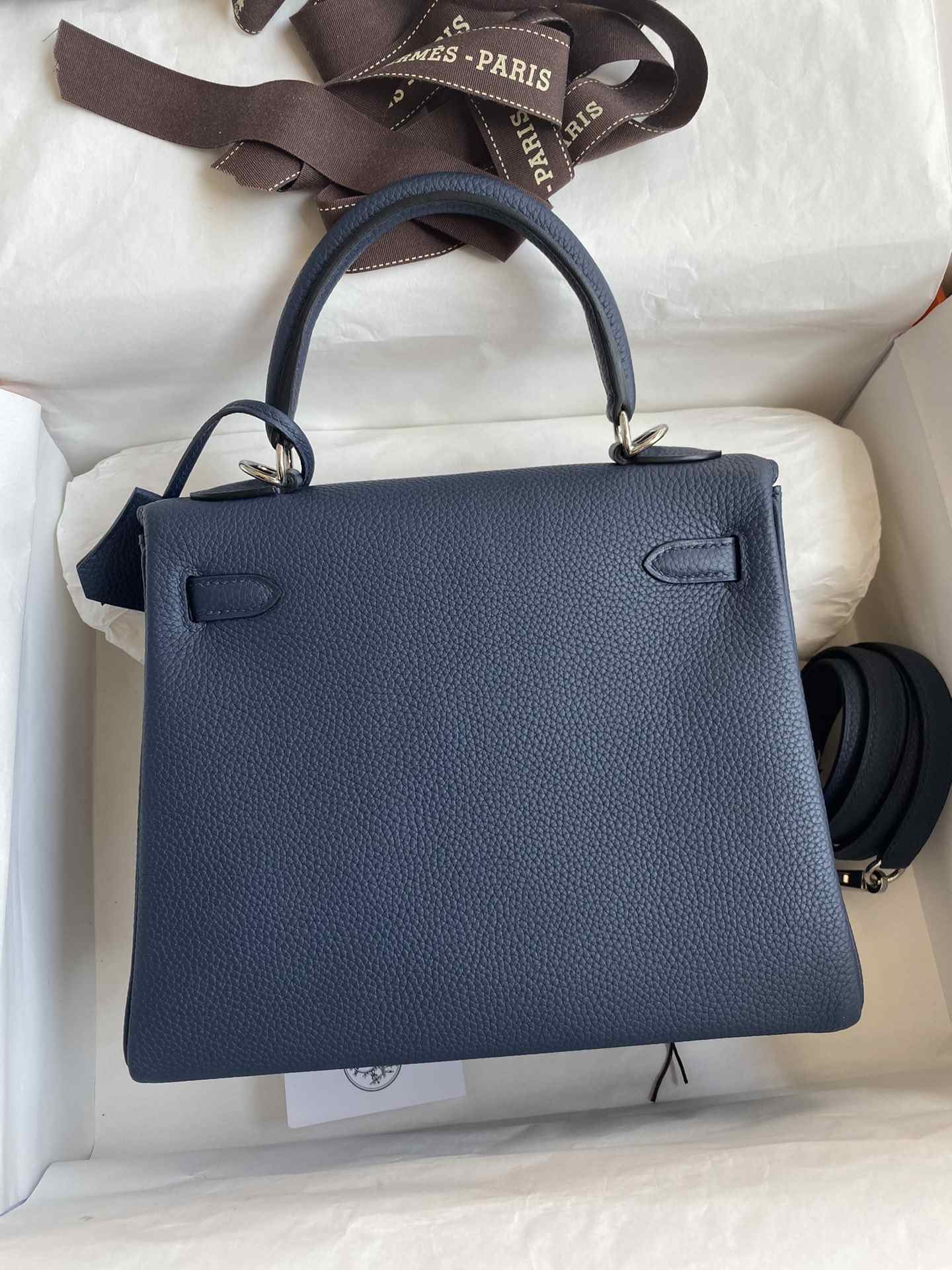 HERMES Kelly 25 Bleu Sapphir Togo Silver-tone Hardware