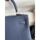 HERMES Kelly 25 Bleu Sapphir Togo Silver-tone Hardware