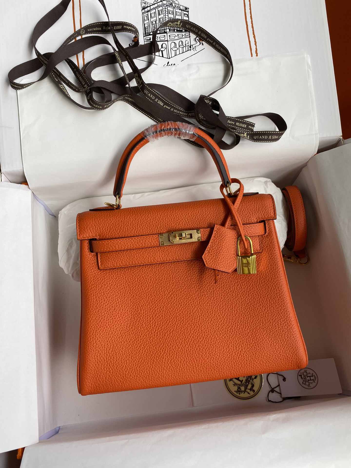 HERMES Kelly 25 Orange Togo Gold-tone Hardware