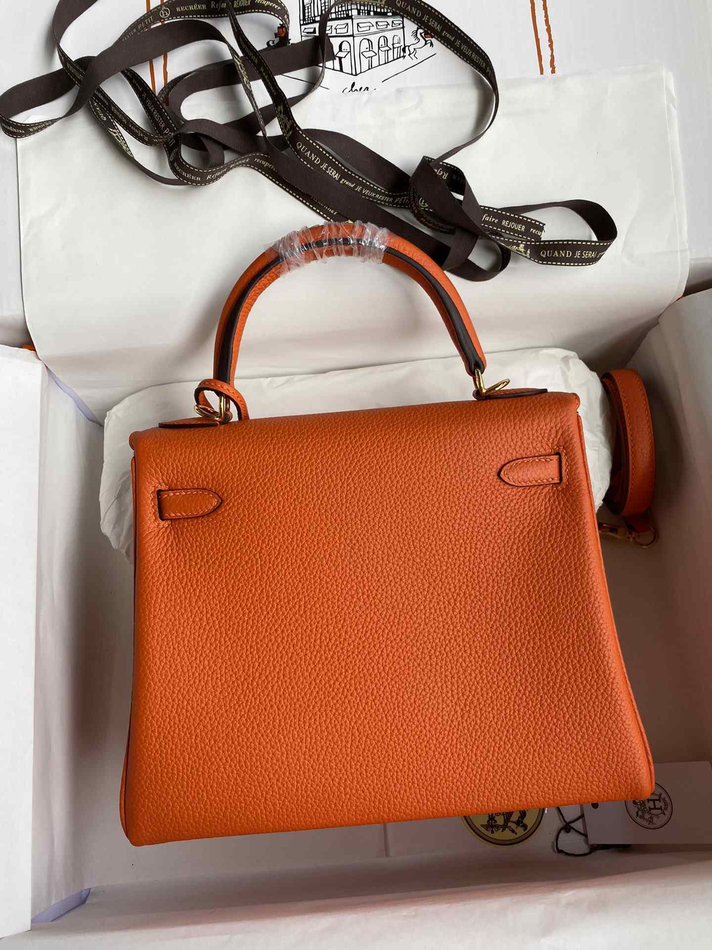 HERMES Kelly 25 Orange Togo Gold-tone Hardware