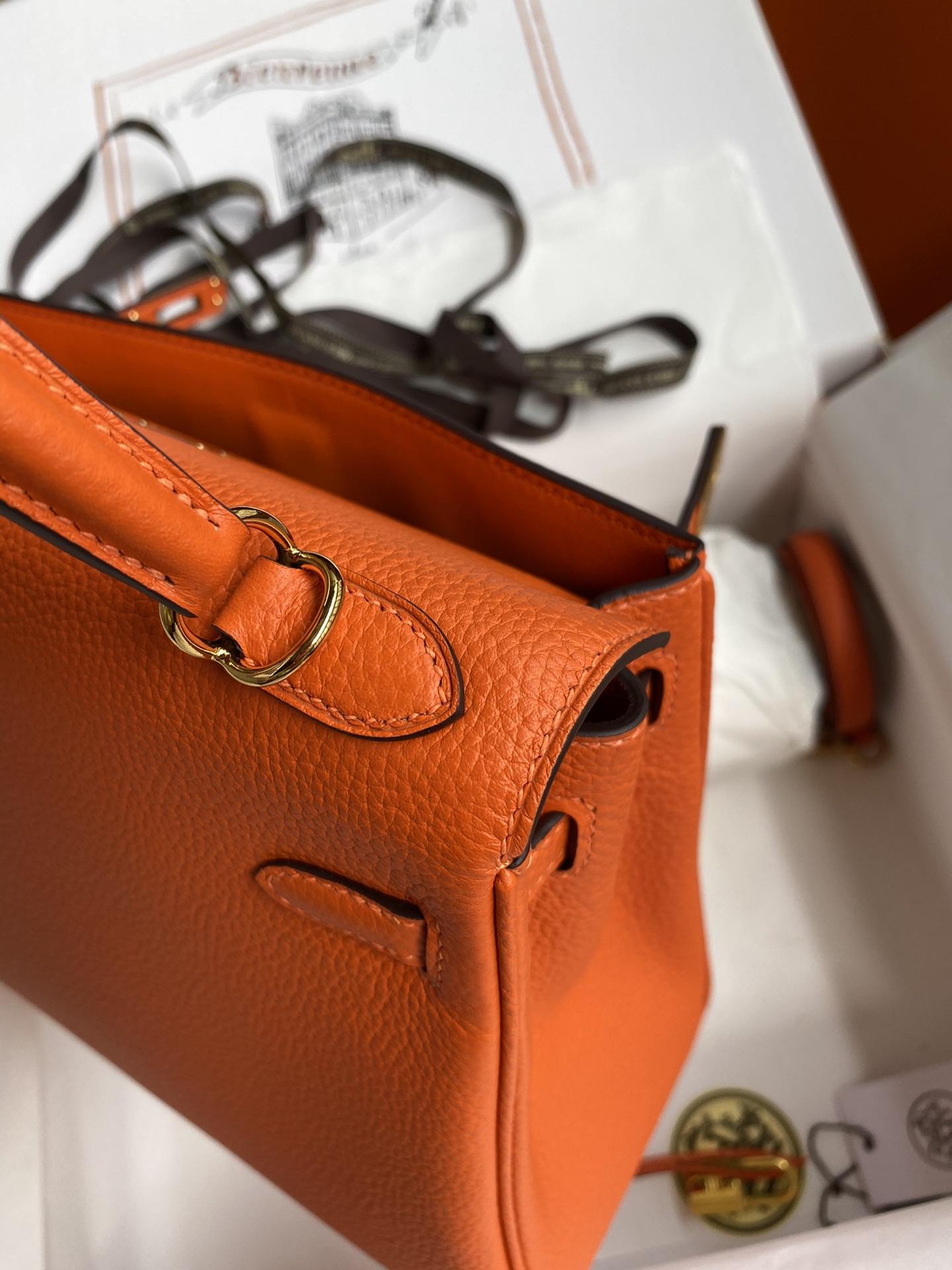 HERMES Kelly 25 Orange Togo Gold-tone Hardware