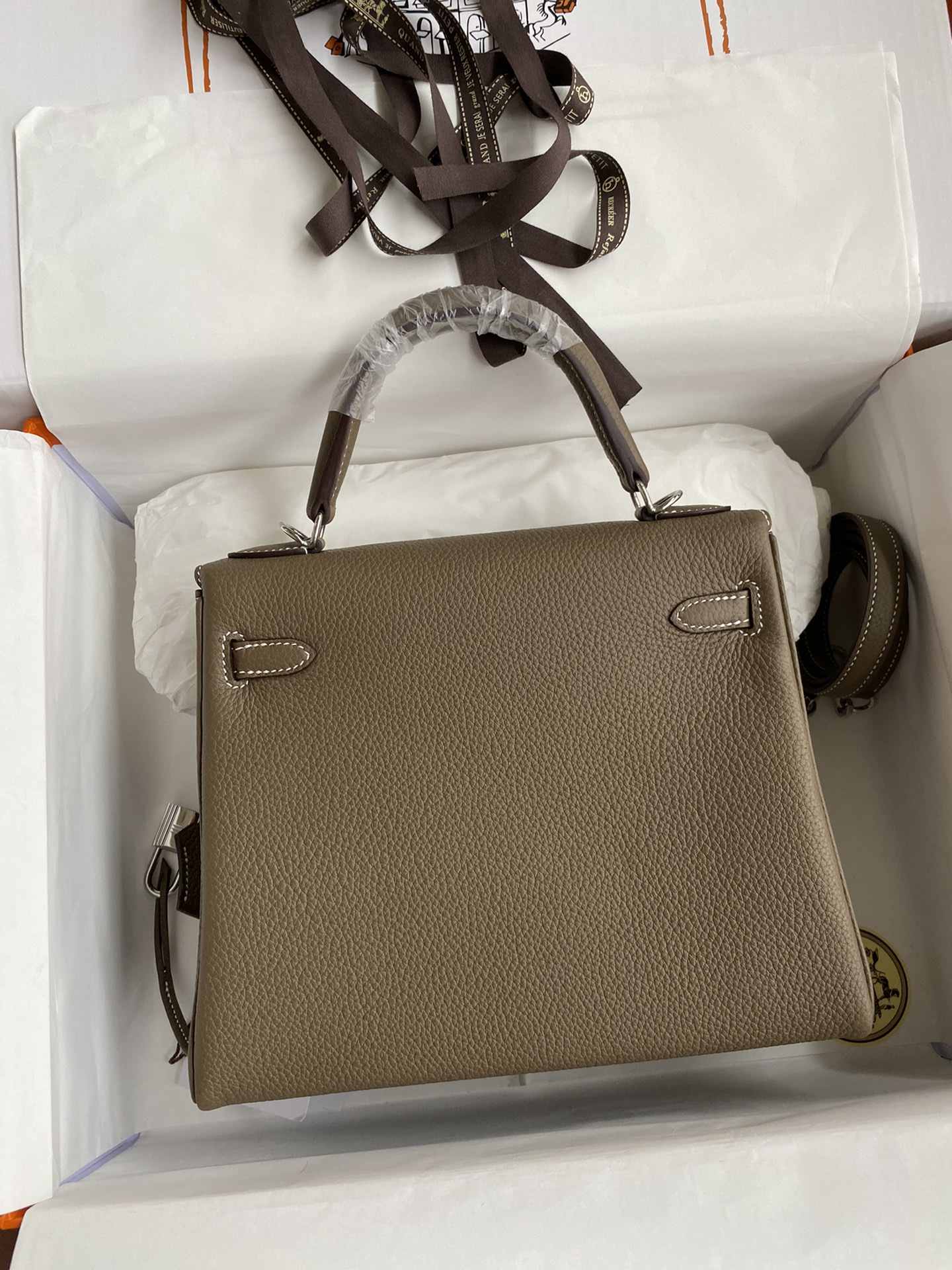 HERMES Kelly 25 Etoupe Togo Silver-tone Hardware