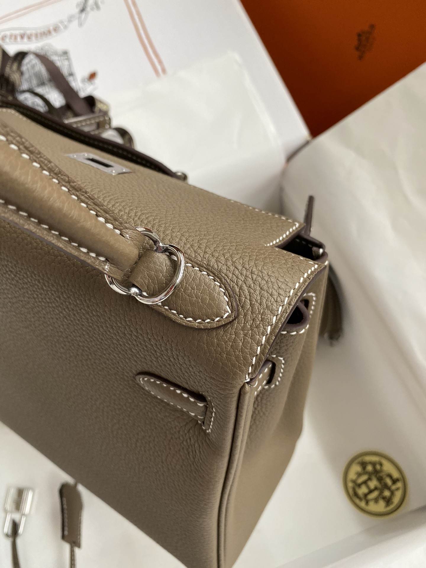 HERMES Kelly 25 Etoupe Togo Silver-tone Hardware