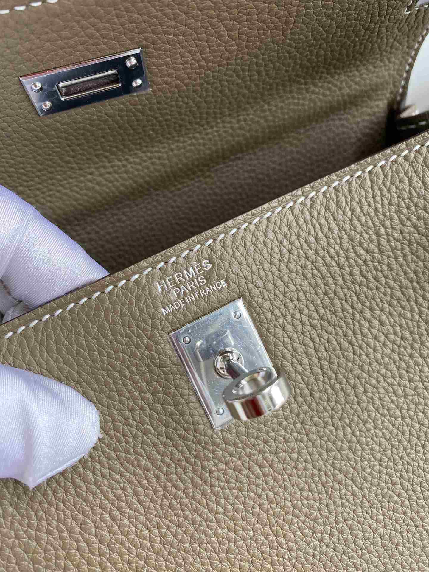 HERMES Kelly 25 Etoupe Togo Silver-tone Hardware