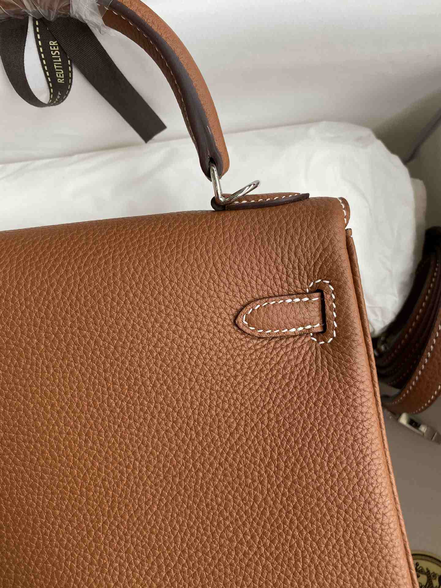 HERMES Kelly 25 Gold Togo Silver-tone Hardware