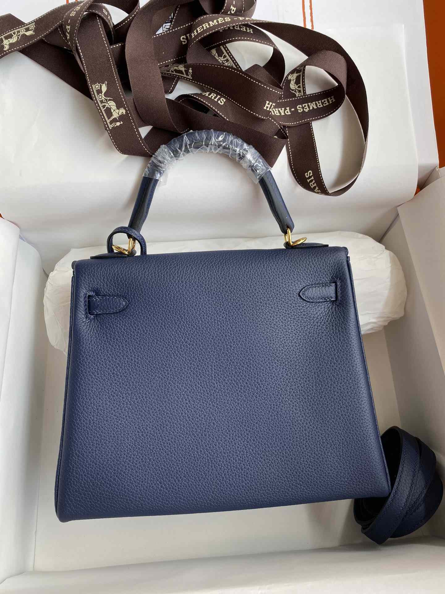 HERMES Kelly 25 Deep Blue Togo Gold-tone Hardware