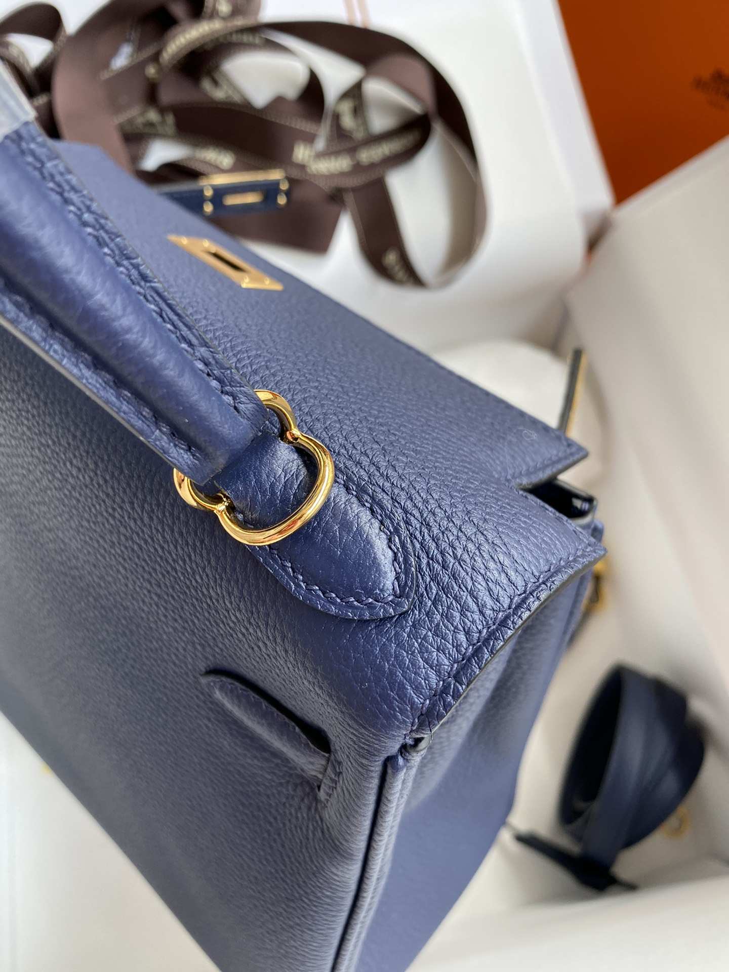 HERMES Kelly 25 Deep Blue Togo Gold-tone Hardware