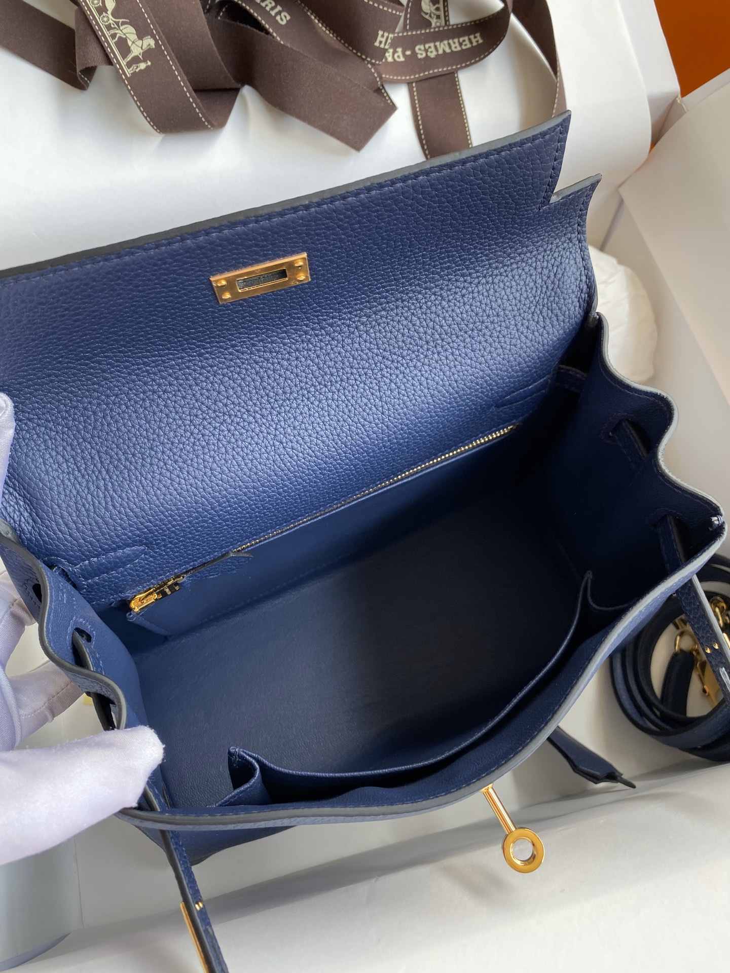 HERMES Kelly 25 Deep Blue Togo Gold-tone Hardware