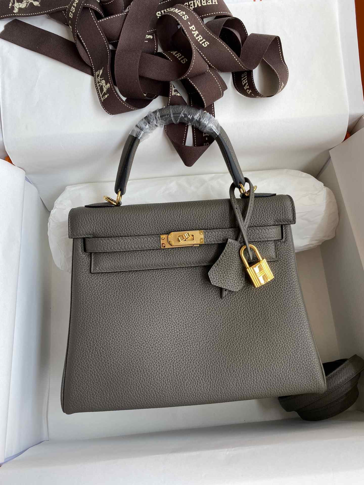 HERMES Kelly 25 Etain Togo Gold-tone Hardware