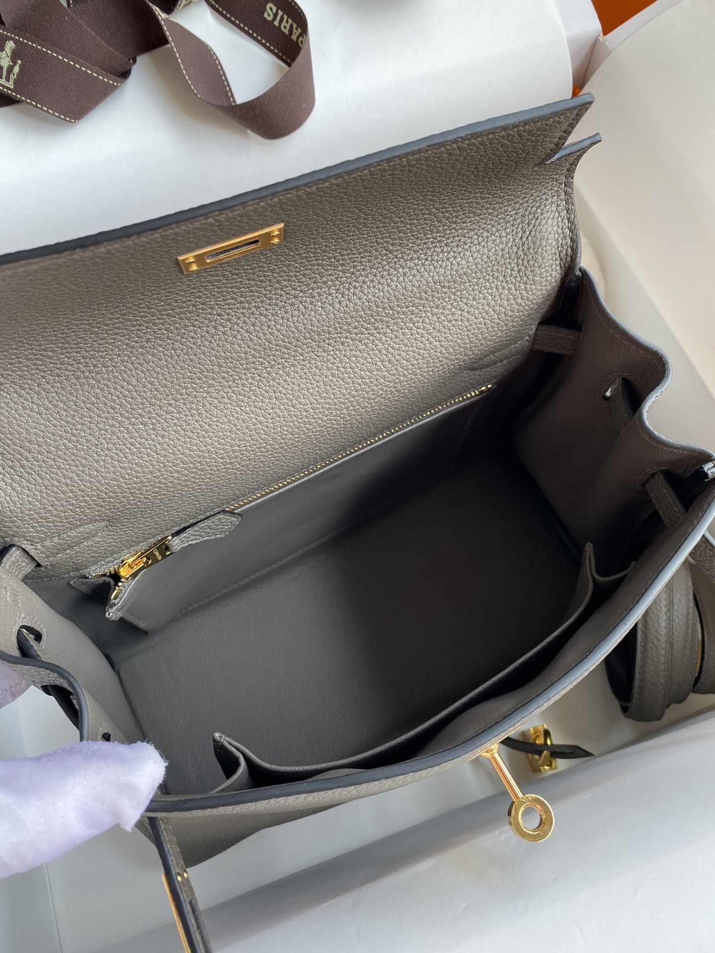 HERMES Kelly 25 Etain Togo Gold-tone Hardware