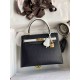 HERMES Kelly 25 Nior&Craie Epsom Gold-tone Hardware