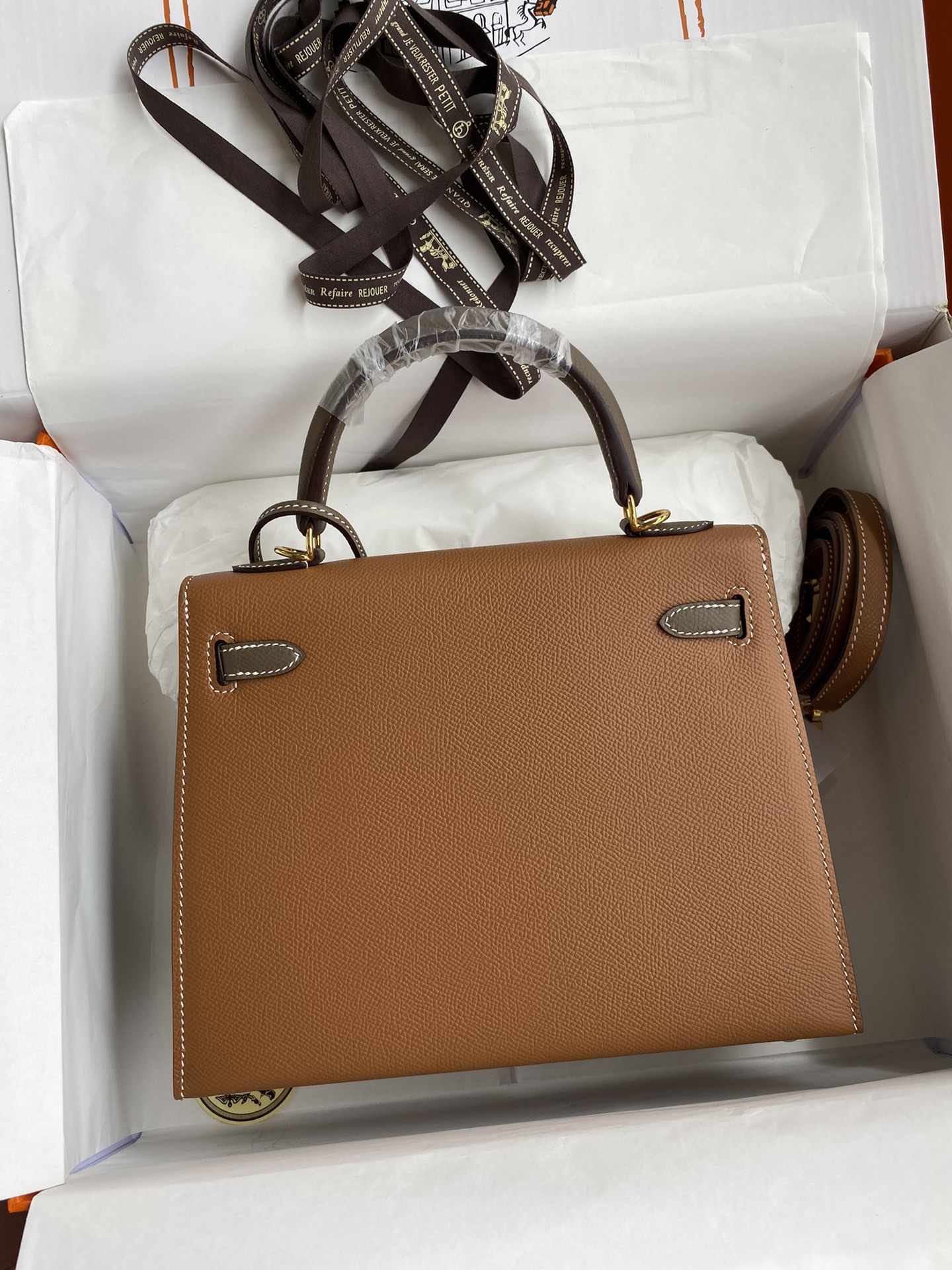 HERMES Kelly 25 Gold&Etoupe Epsom Gold-tone Hardware